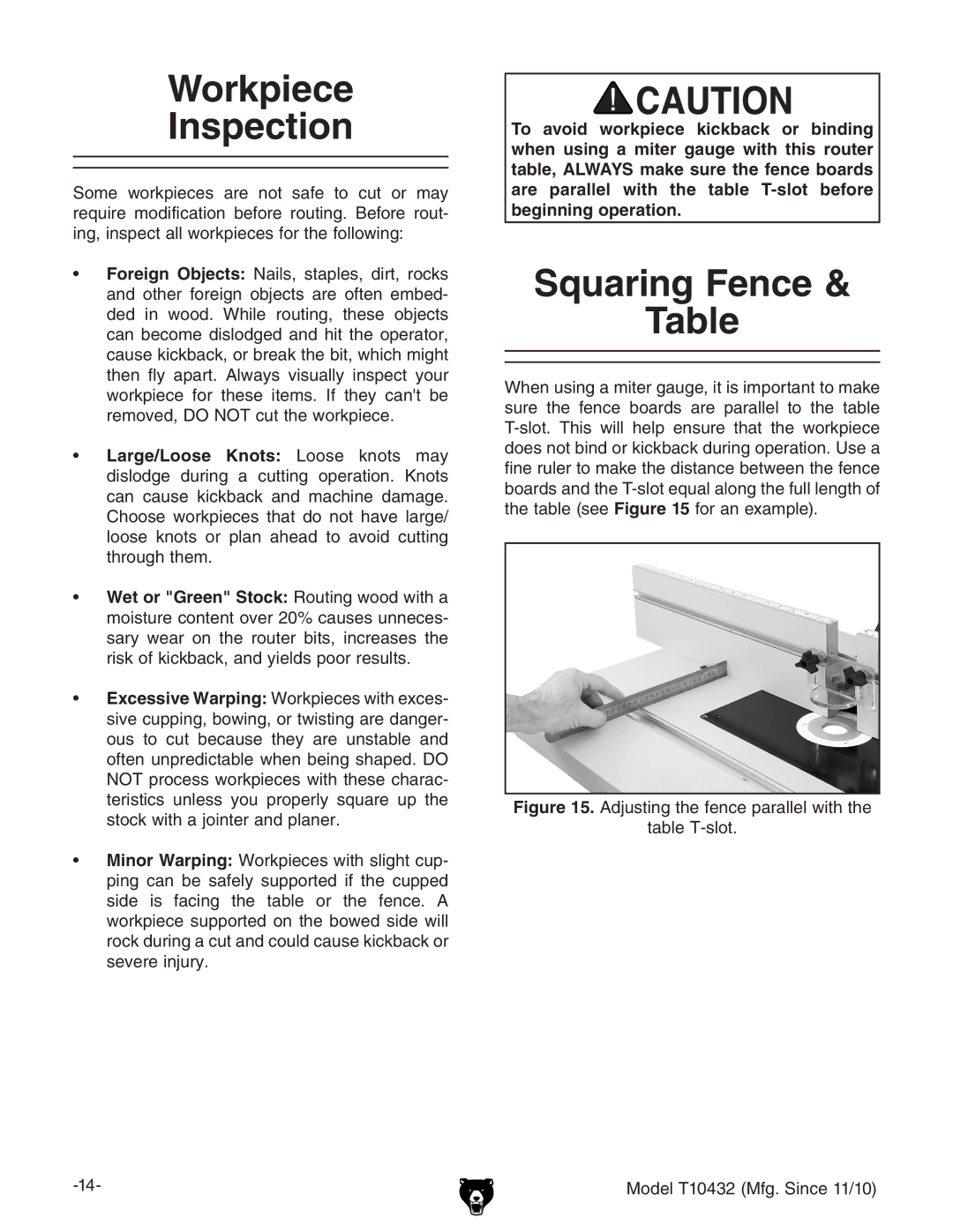 Grizzly T10432 owner manual Workpiece Inspection, Squaring Fence 