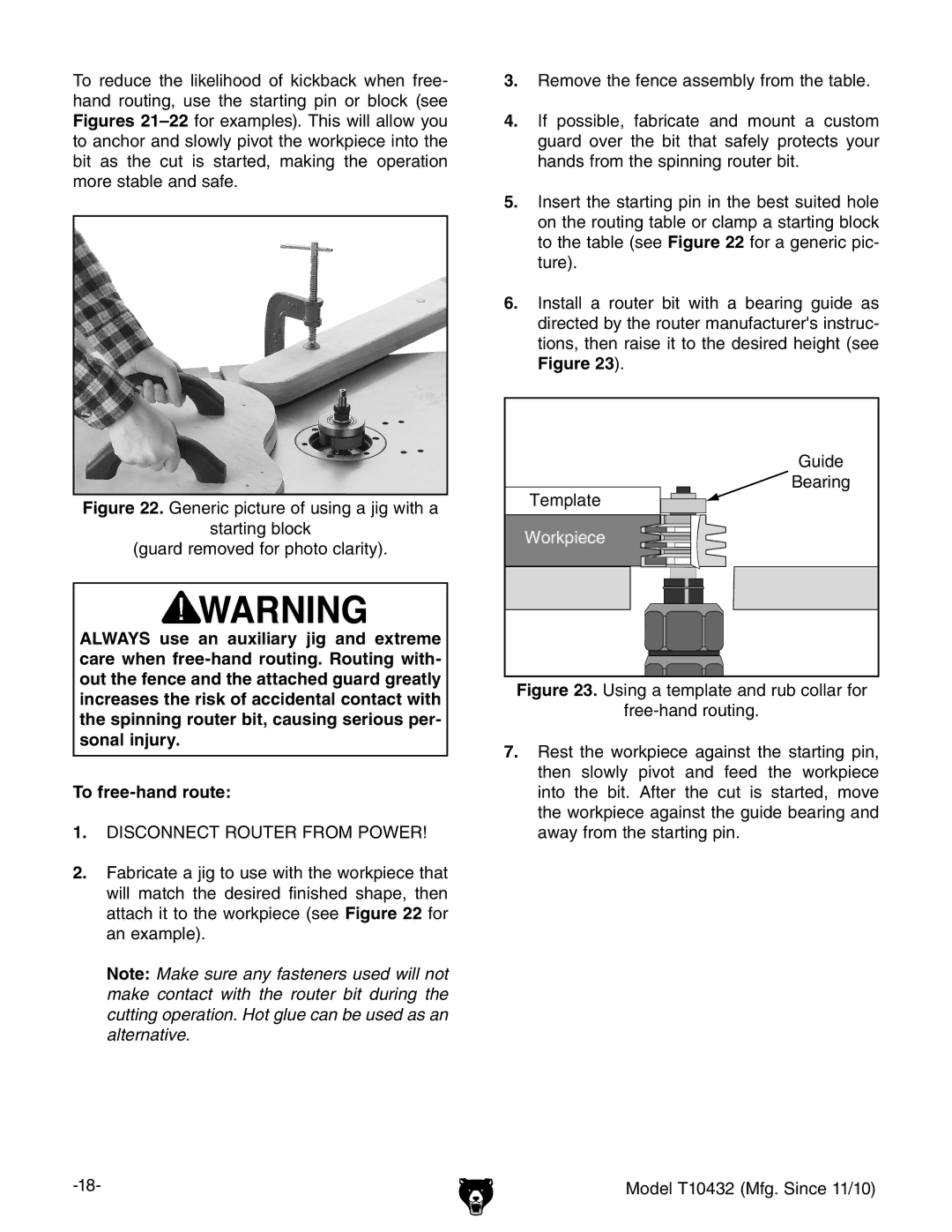 Grizzly T10432 owner manual Workpiece 