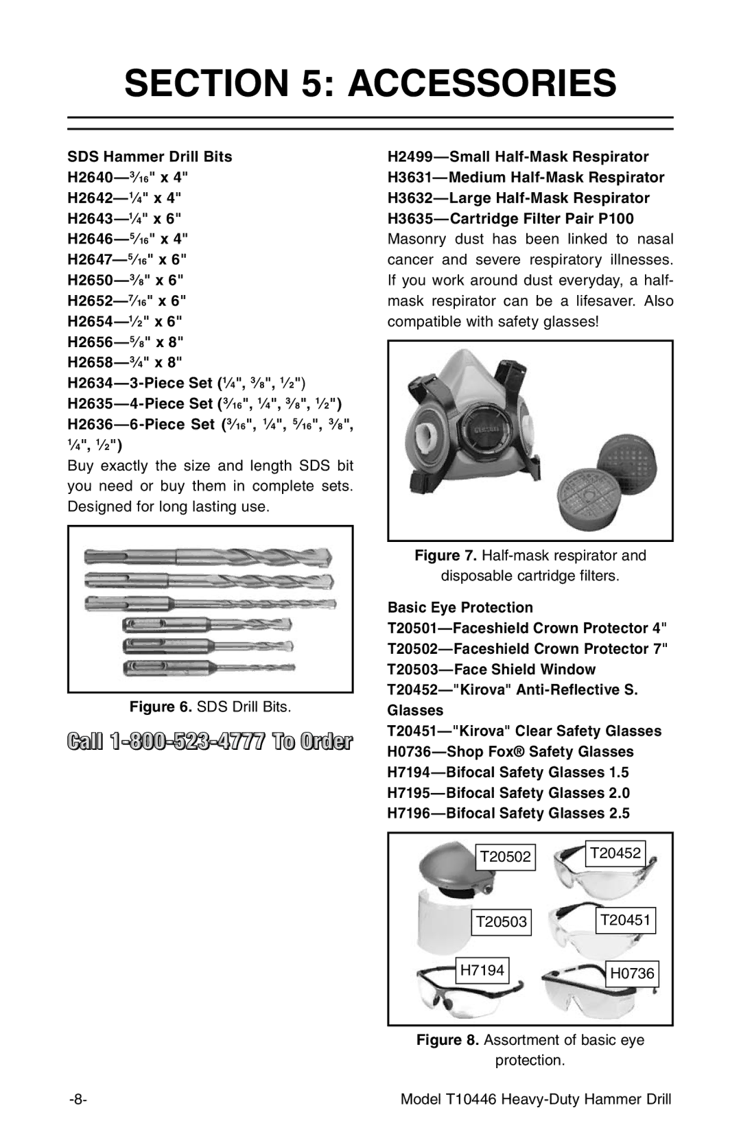 Grizzly T10446 owner manual Accessories, Half-mask respirator 