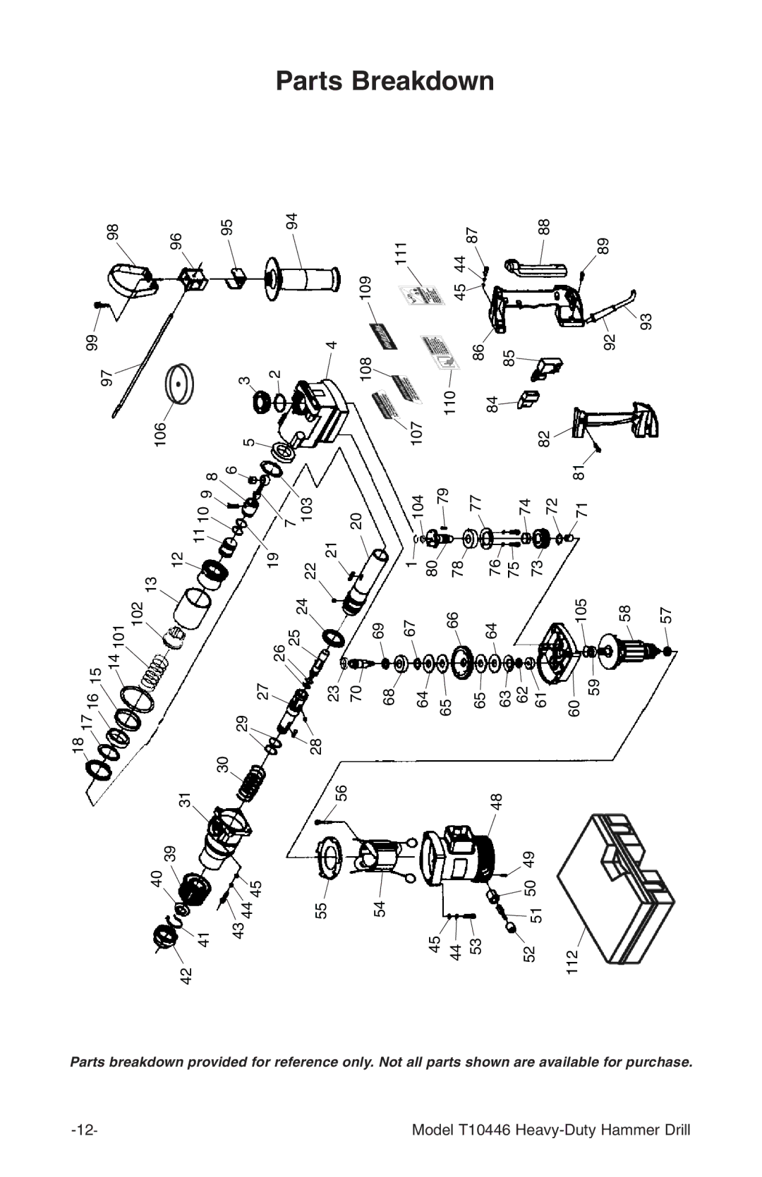 Grizzly T10446 owner manual Parts Breakdown 