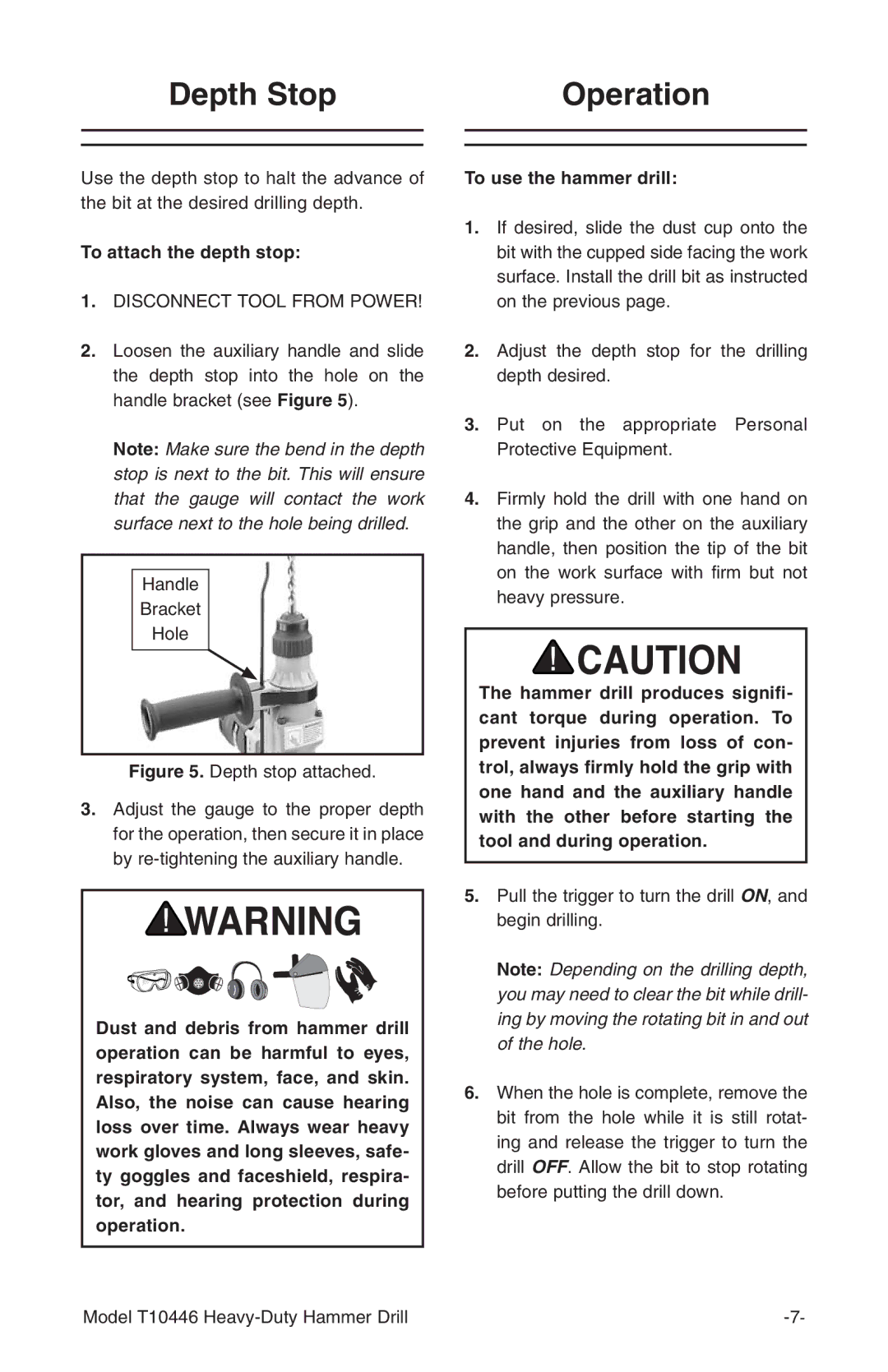 Grizzly T10446 owner manual Depth Stop Operation, To attach the depth stop 