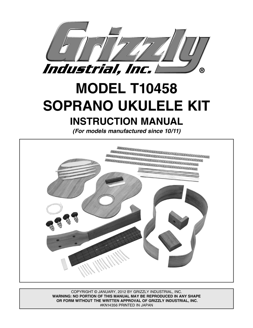 Grizzly T10458 instruction manual Soprano Ukulele KIT 