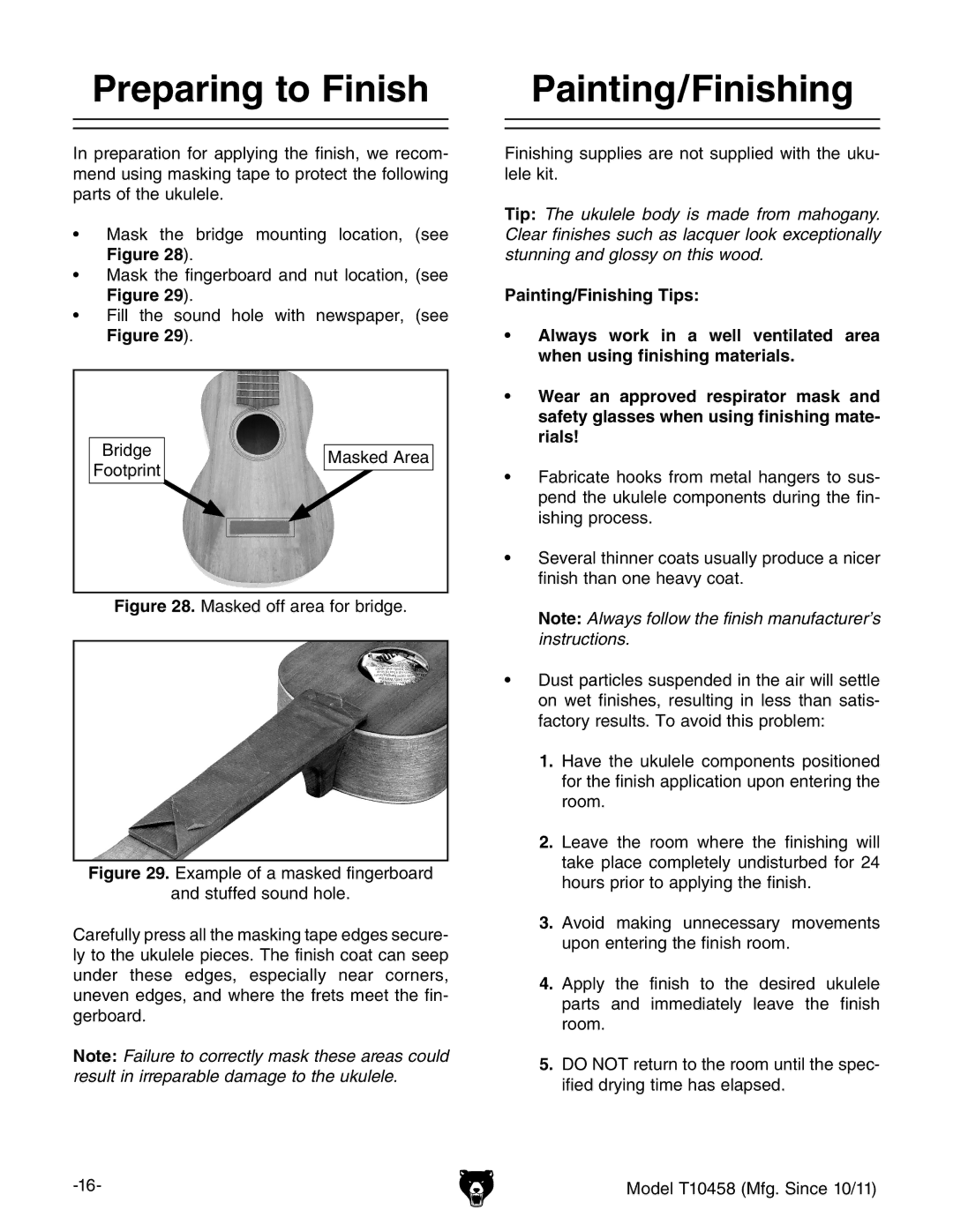 Grizzly T10458 instruction manual Preparing to Finish, Painting/Finishing 