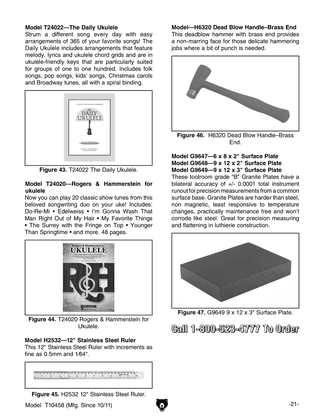 Grizzly T10458 instruction manual Model T24022-The Daily Ukulele, Model T24020-Rogers & Hammerstein for ukulele 