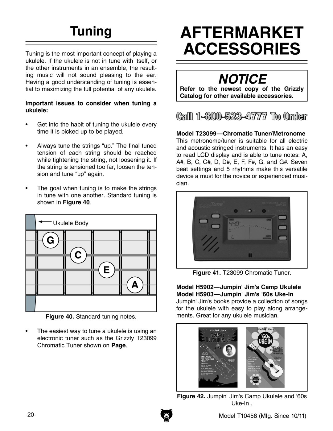 Grizzly T10458 instruction manual Aftermarket Accessories, Tuning, Important issues to consider when tuning a ukulele 