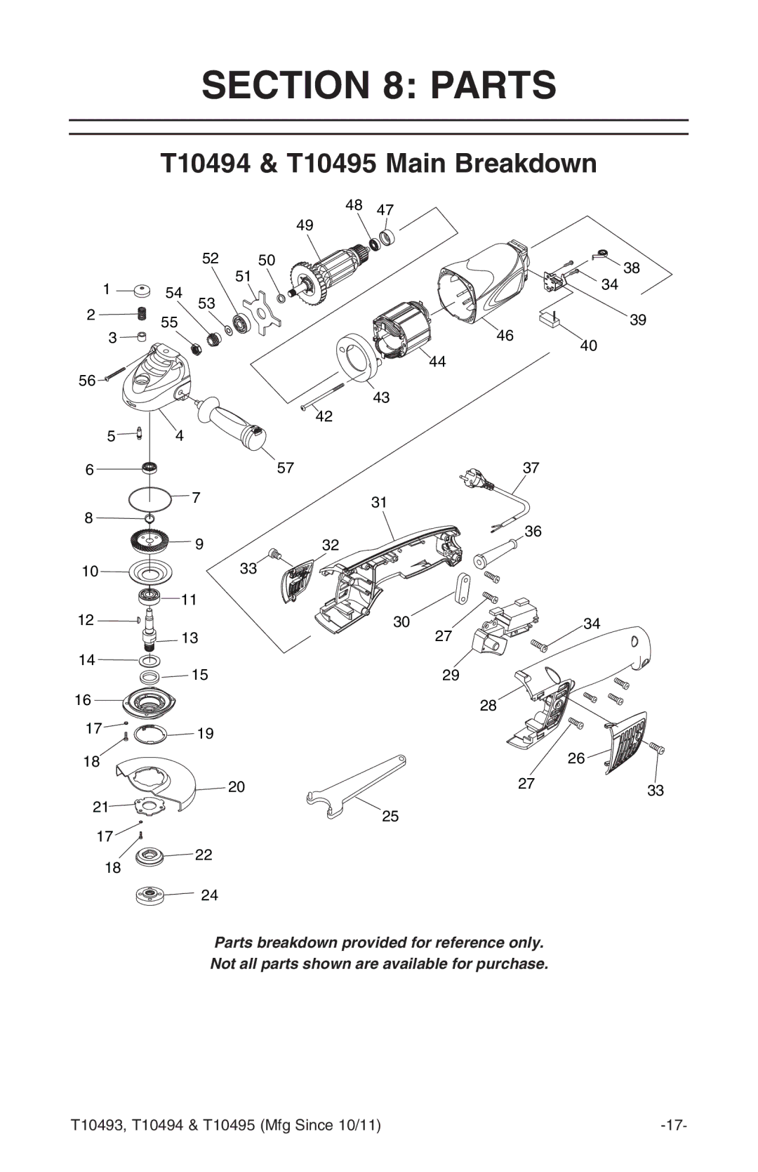 Grizzly t10493 owner manual Parts, T10494 & T10495 Main Breakdown 