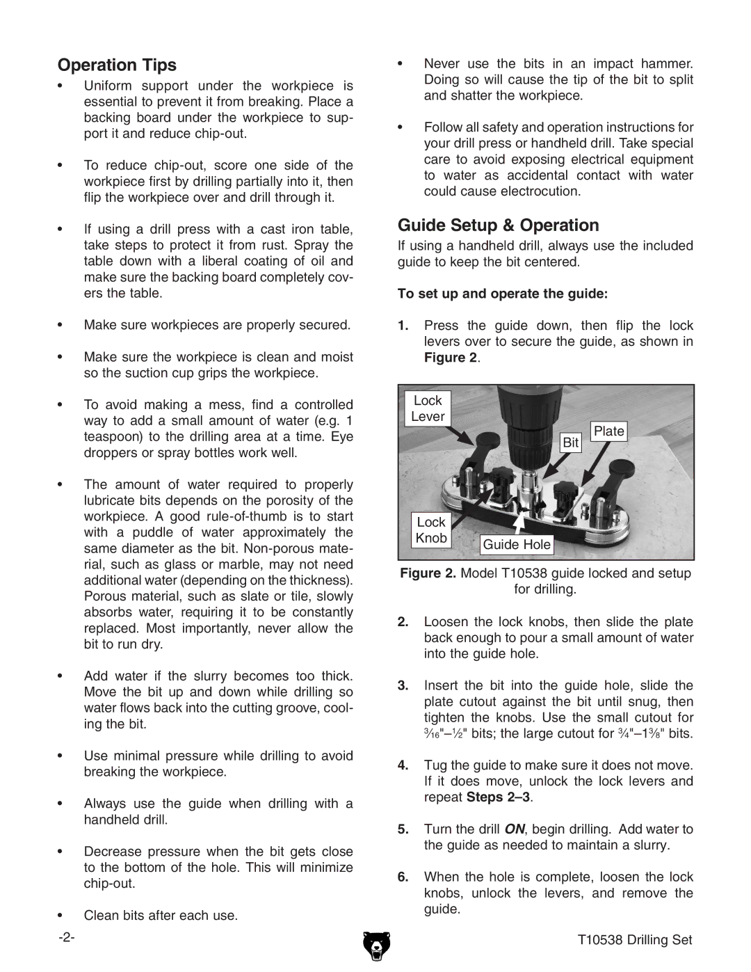 Grizzly T10538 manual Operation Tips, Guide Setup & Operation, To set up and operate the guide 