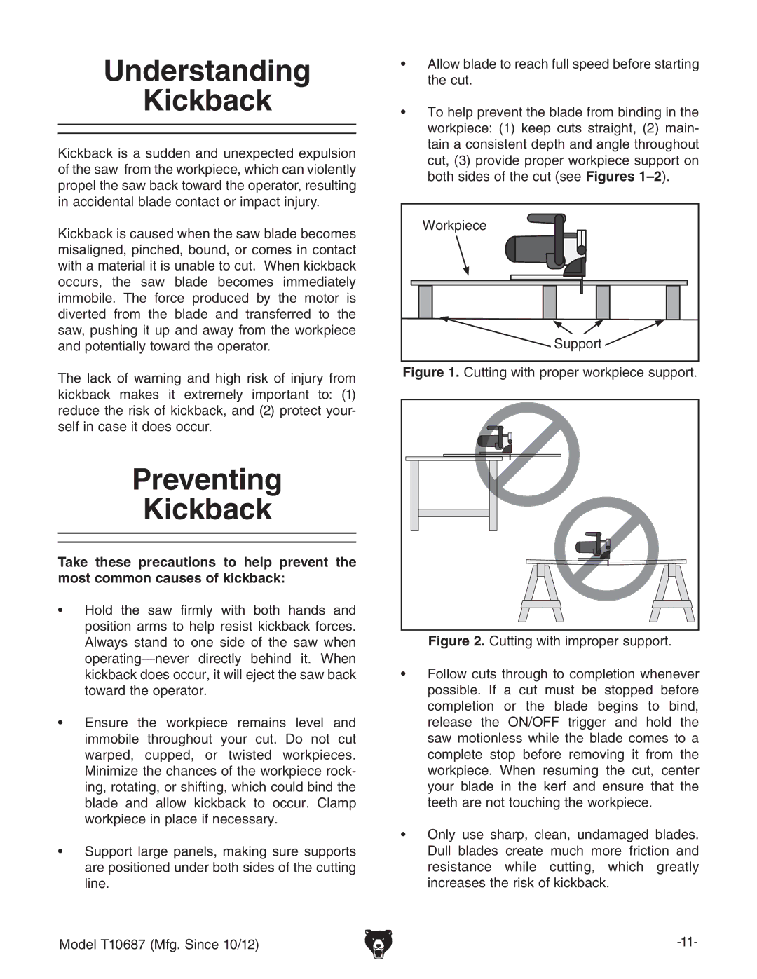 Grizzly T10687 owner manual Understanding Kickback, Preventing Kickback, Ldg`eZXZ, Hjeedgi 