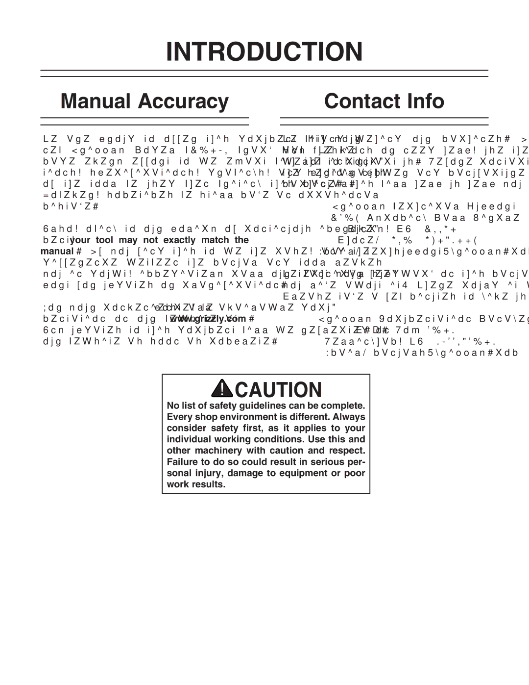 Grizzly T10687 owner manual Introduction, Manual Accuracy, Contact Info, Gooan9dXjbZciVidcBVcV\Zg #D#7dm%+ 