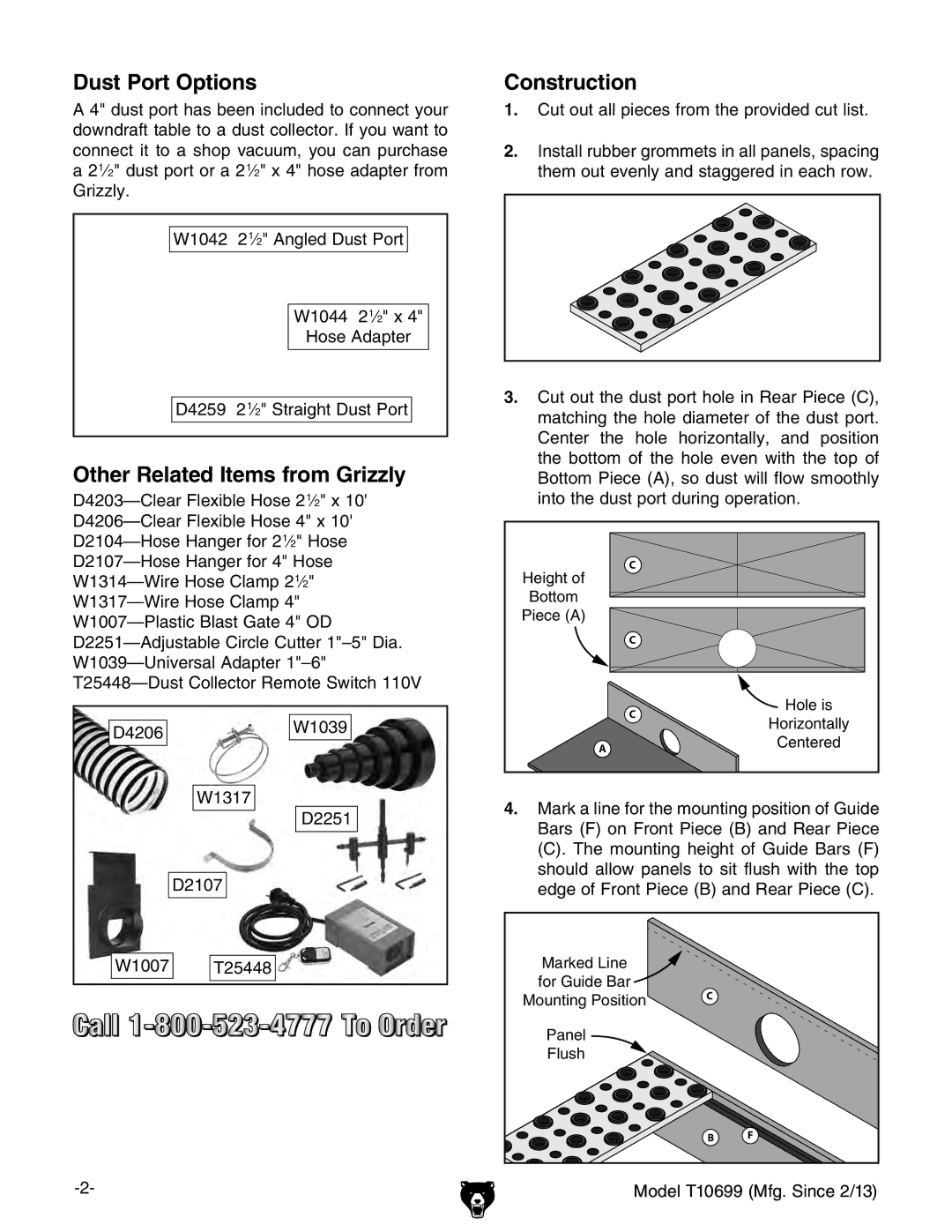 Grizzly T10699 manual Dust Port Options, Other Related Items from Grizzly, Construction 