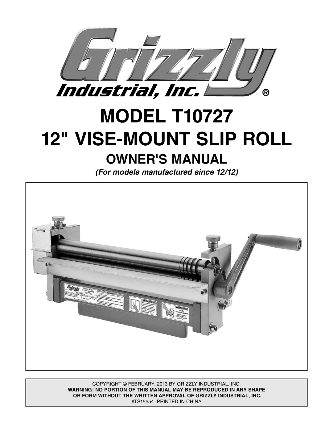 Grizzly T10727 owner manual VISE-MOUNT Slip Roll 