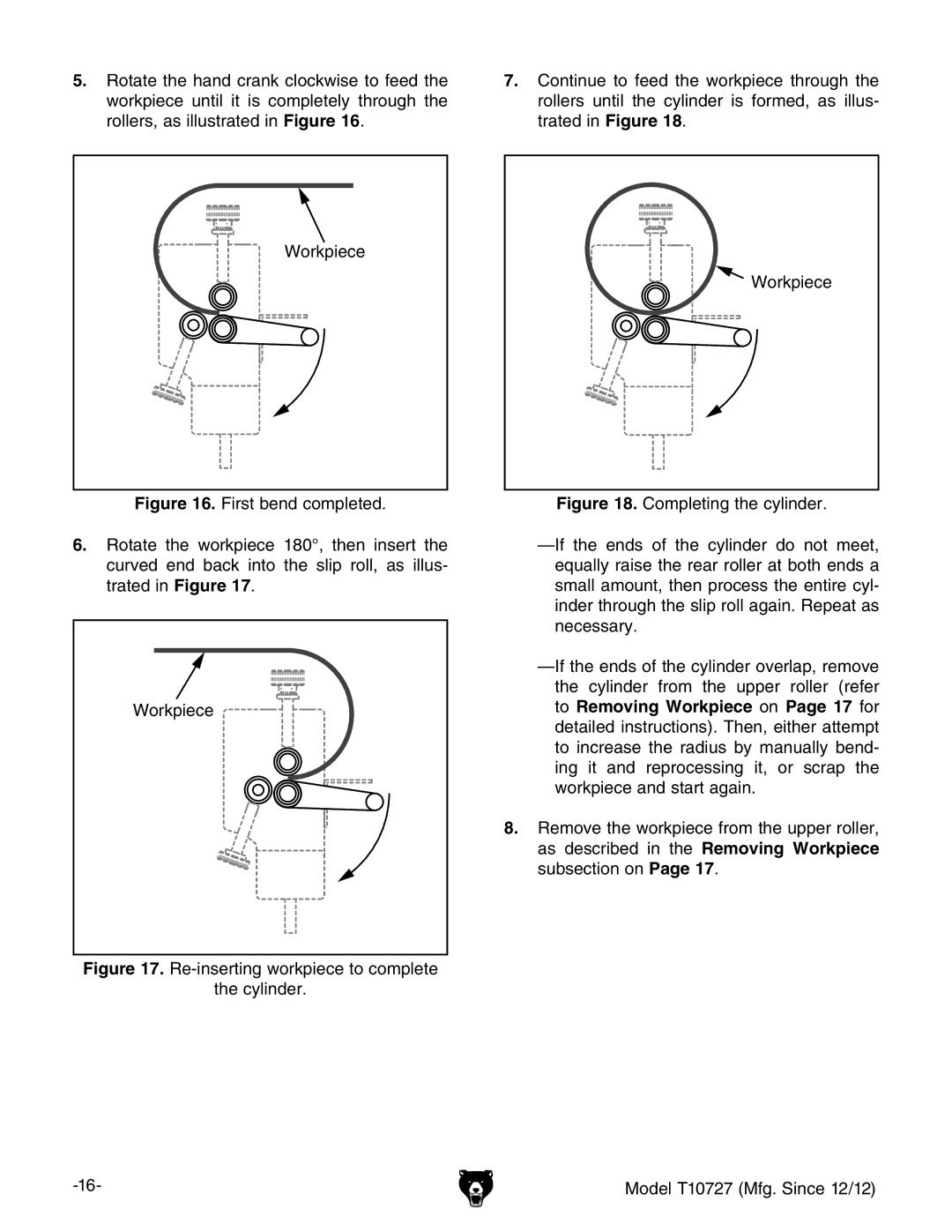 Grizzly T10727 owner manual Re-inserting workpiece to complete Cylinder Workpiece 