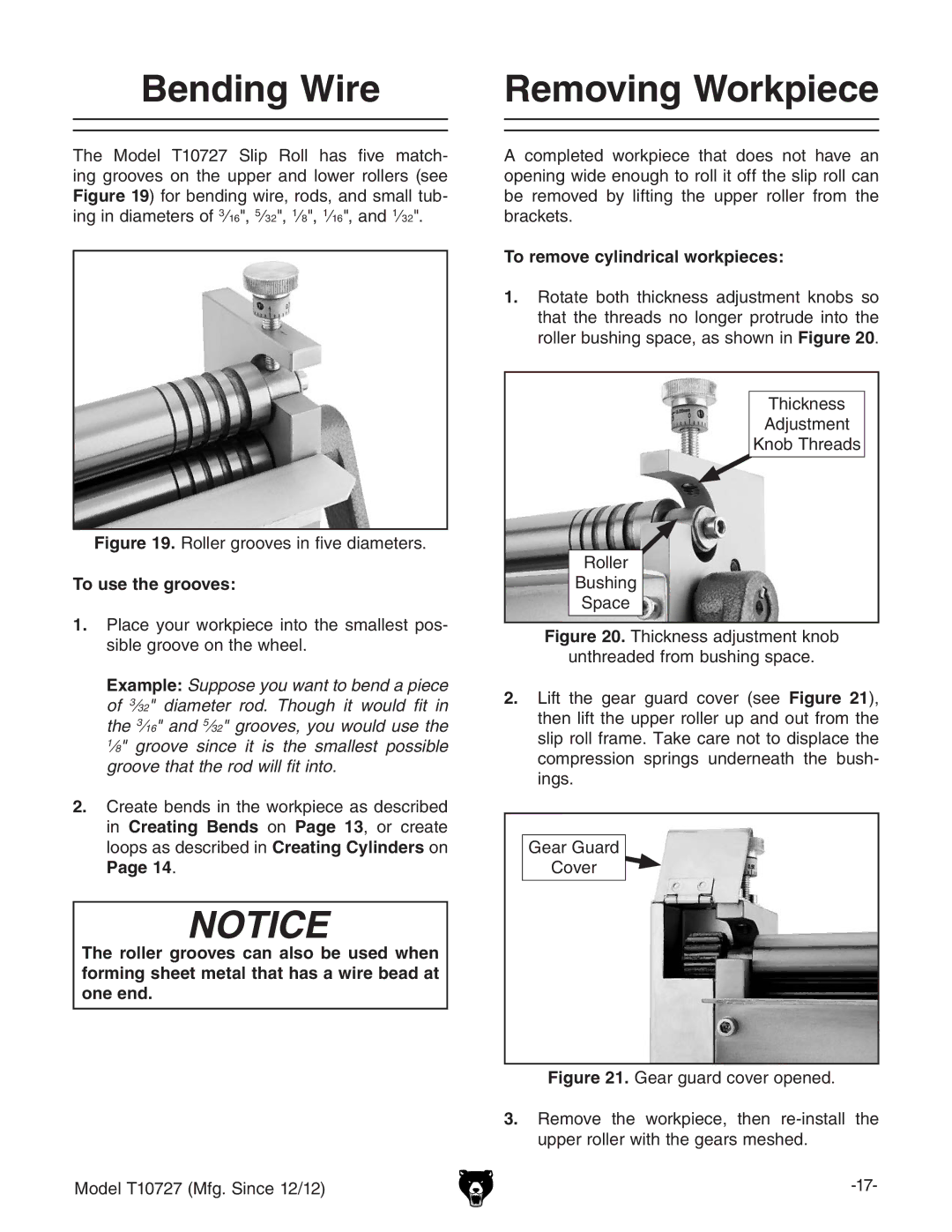 Grizzly T10727 owner manual Bending Wire, To use the grooves, To remove cylindrical workpieces 