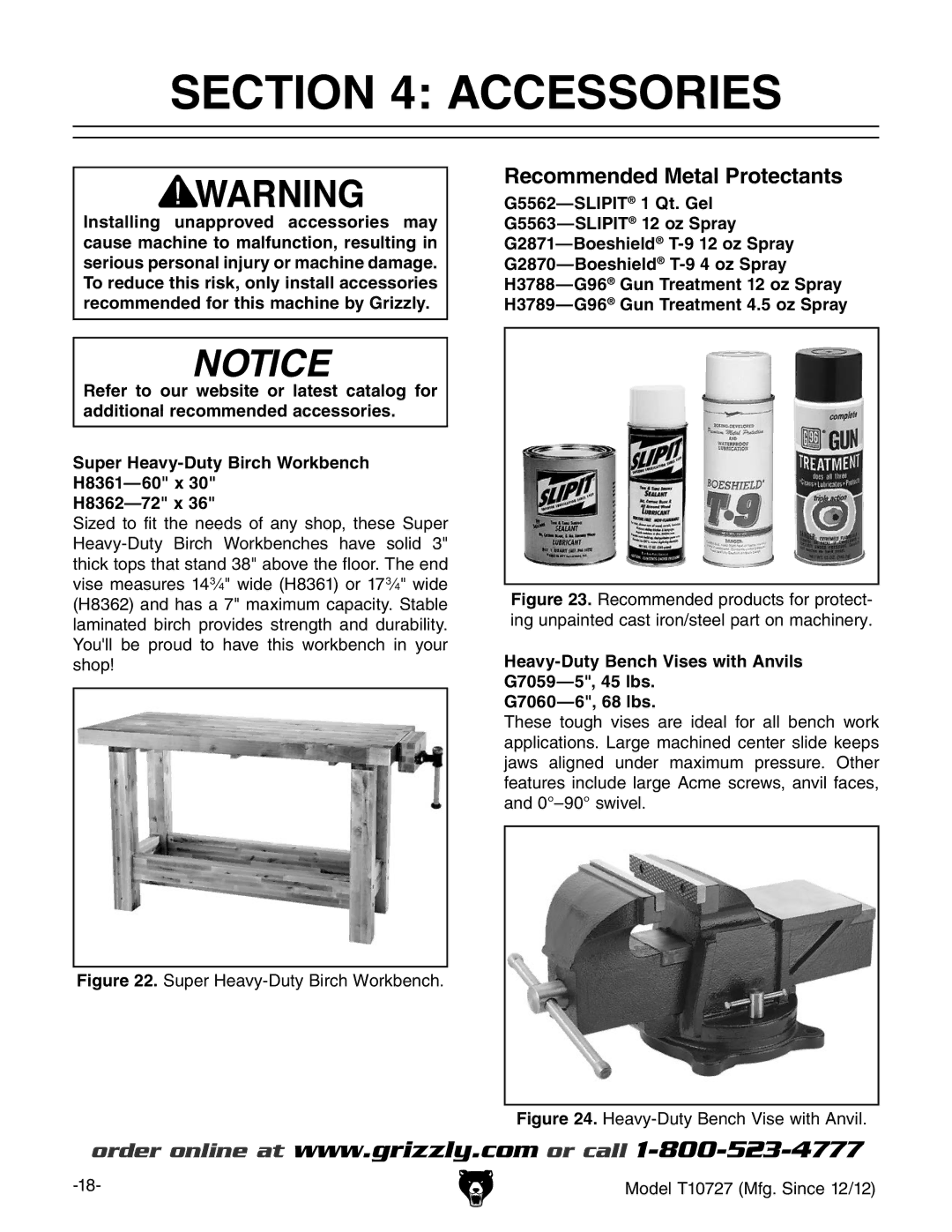 Grizzly T10727 owner manual AccESSORIES 