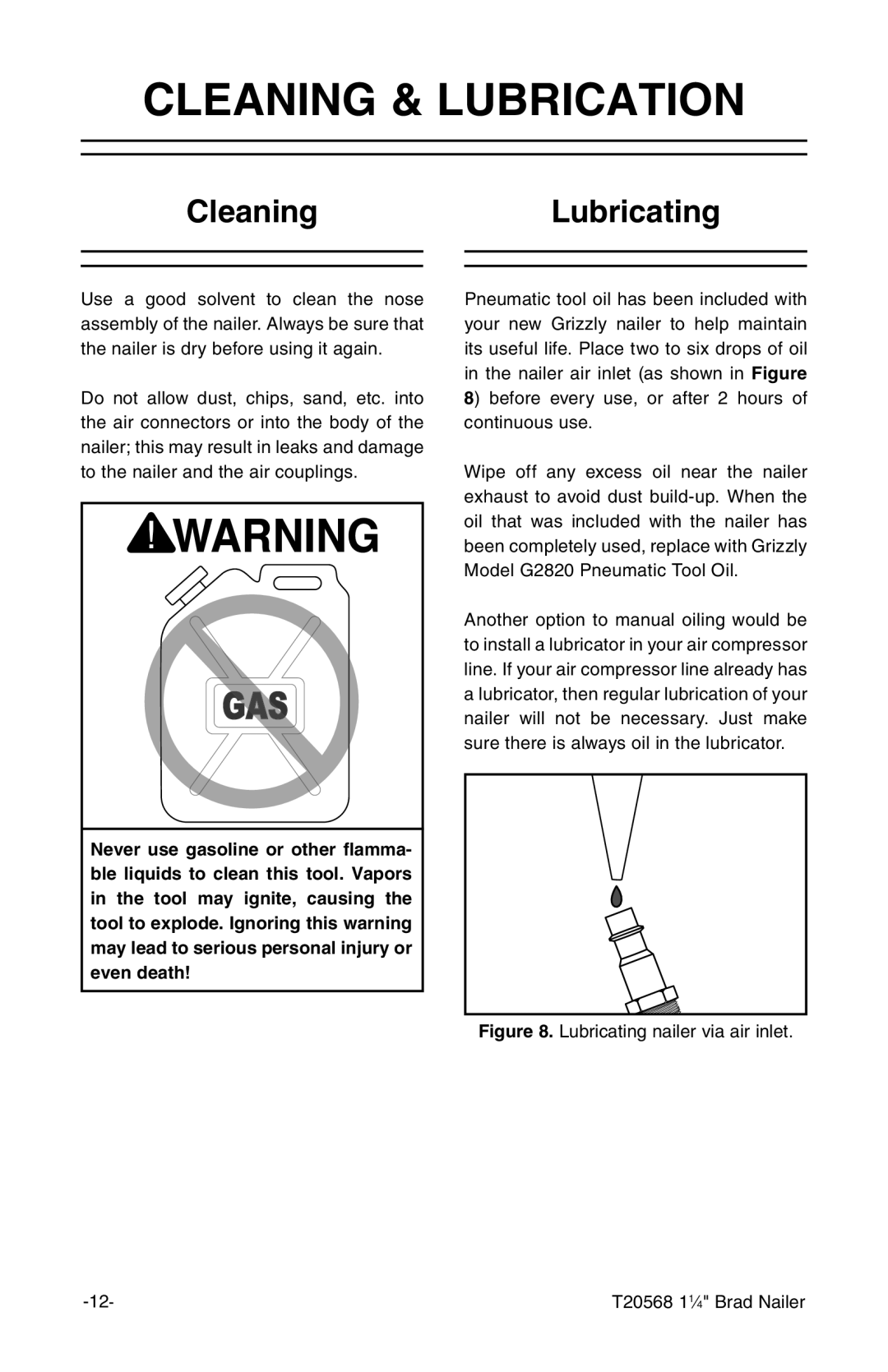 Grizzly T20568 owner manual Cleaning & Lubrication, CleaningLubricating 