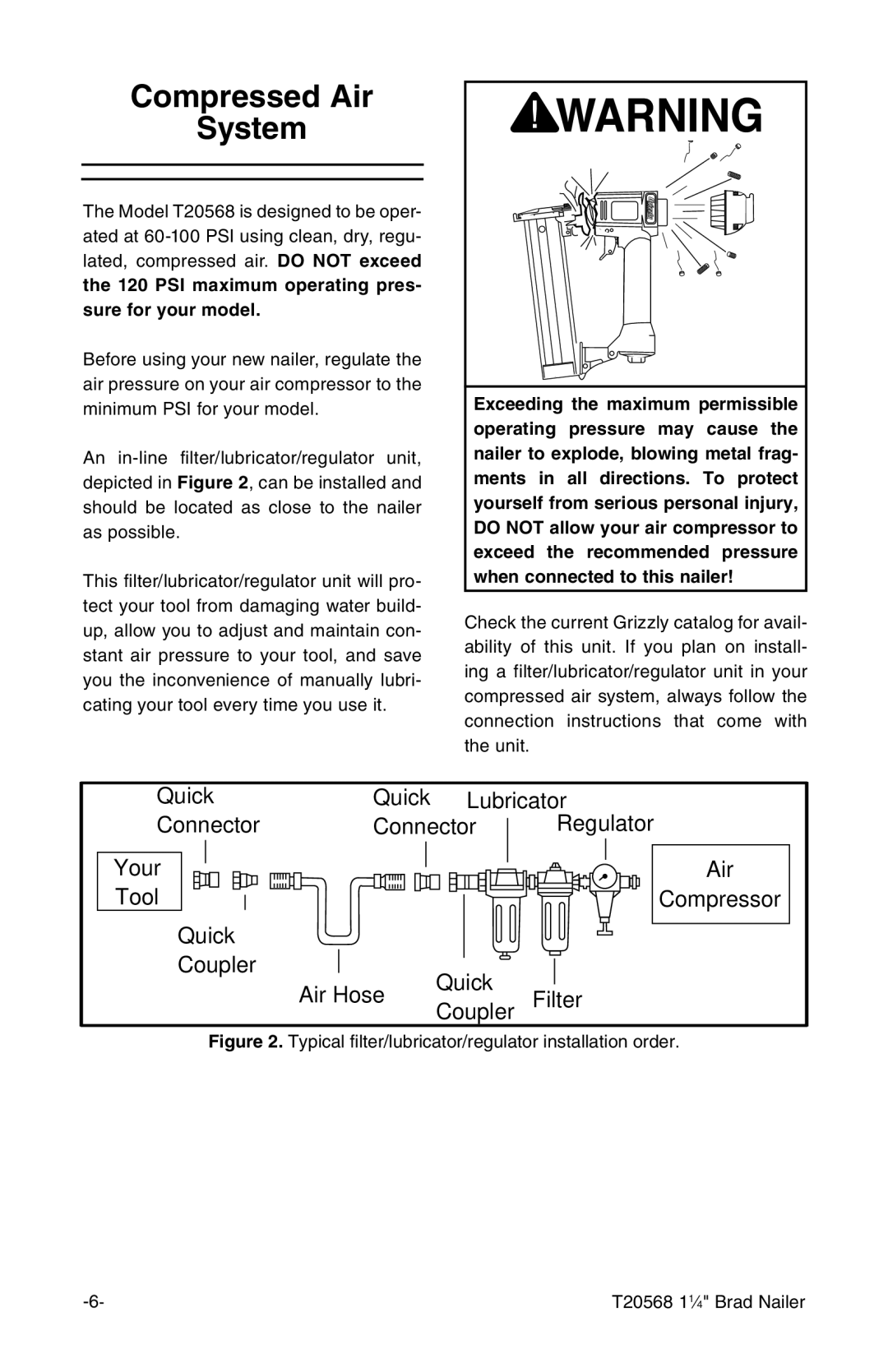 Grizzly T20568 owner manual Compressed Air System 