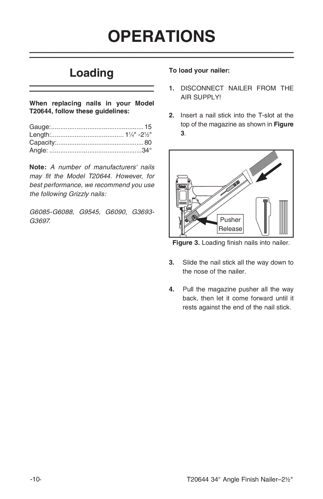 Grizzly T20644 instruction manual Operations, Loading 