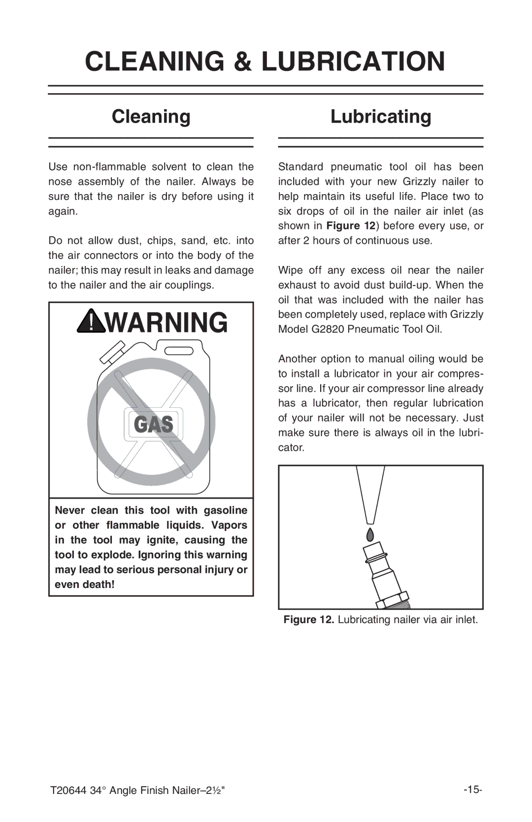 Grizzly T20644 instruction manual Cleaning & Lubrication, CleaningLubricating 