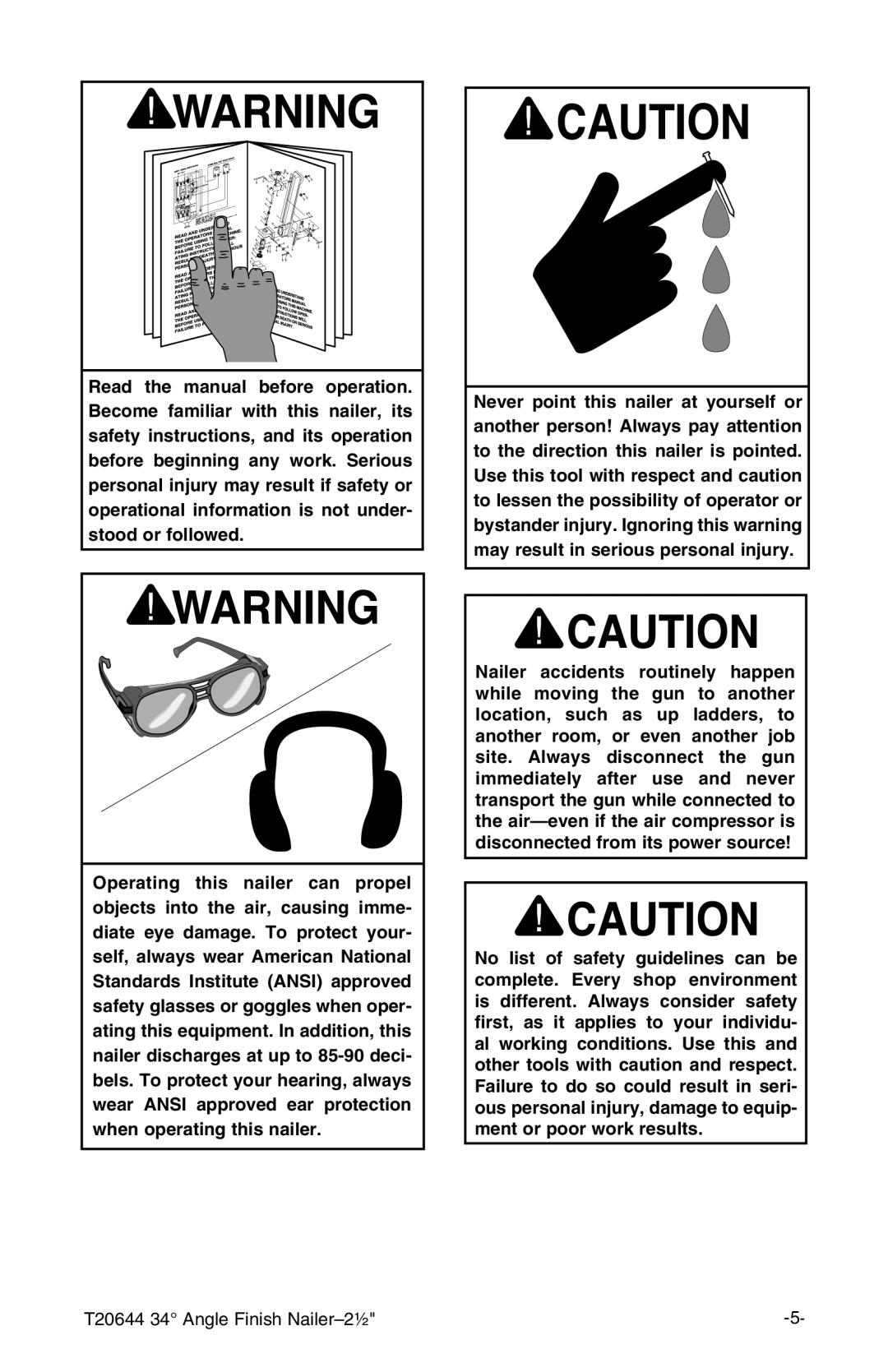 Grizzly instruction manual T20644 34 Angle Finish Nailer-2½ 