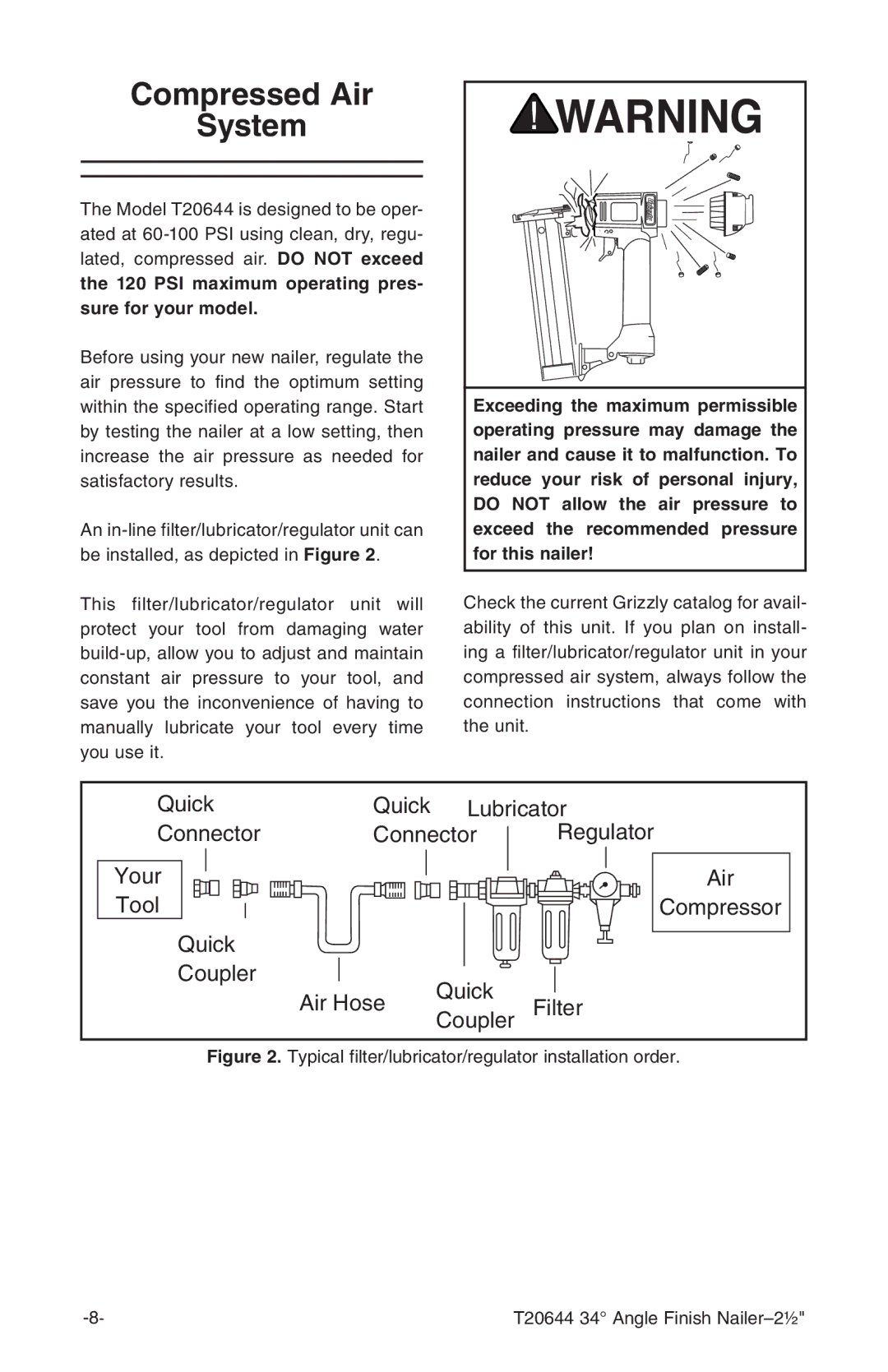 Grizzly T20644 instruction manual Compressed Air System 