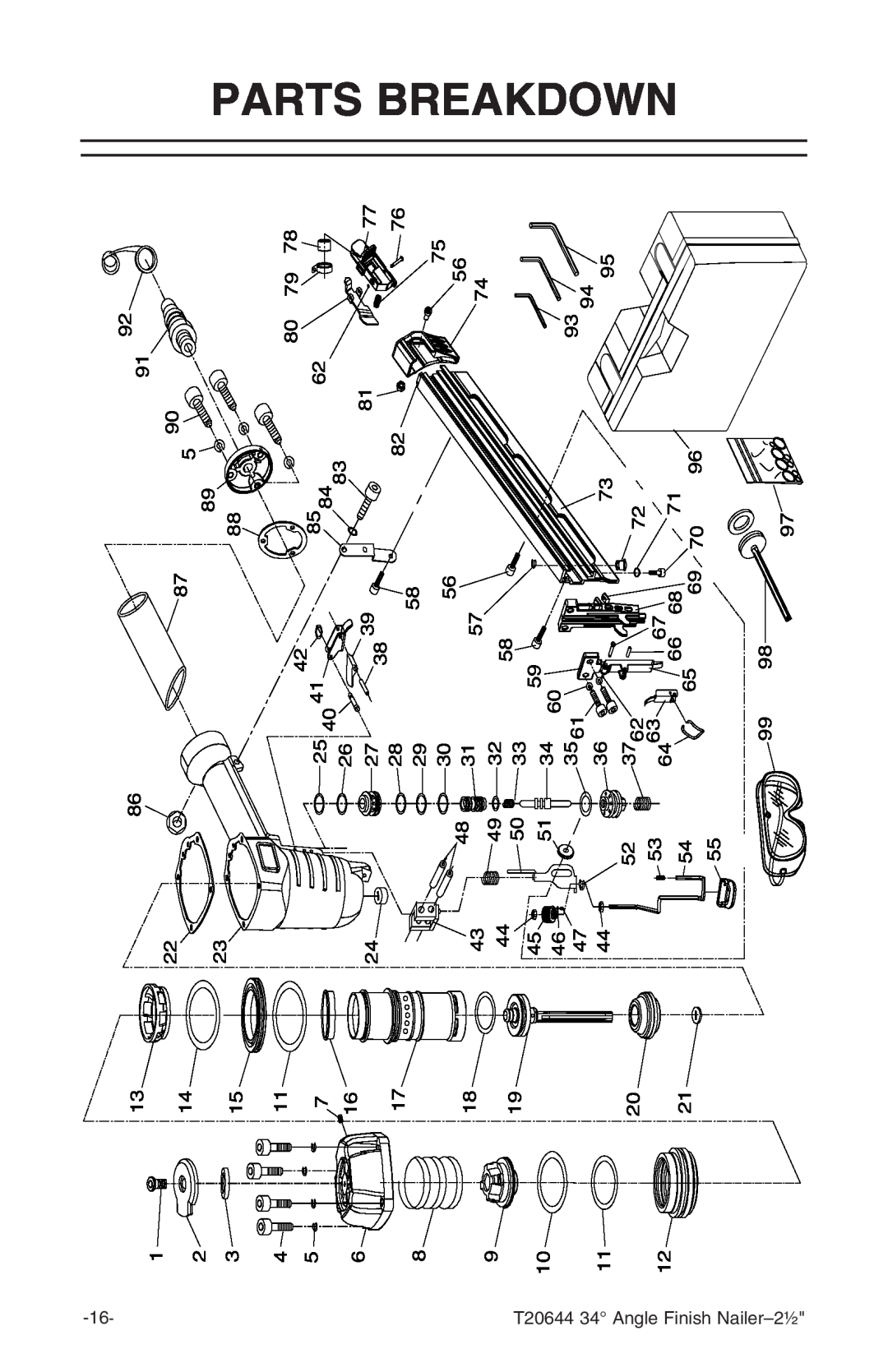 Grizzly instruction manual Parts Breakdown, T20644 34 Angle Finish, Nailer-2½ 