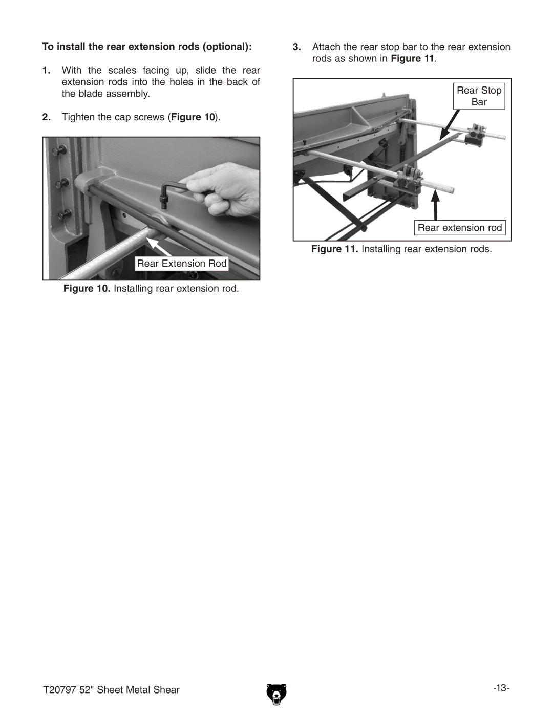 Grizzly T20797 To install the rear extension rods optional,  I\iZciZXVehXgZlh # GZVgmiZchdcGdY, GZVgZmiZchdcgdY 