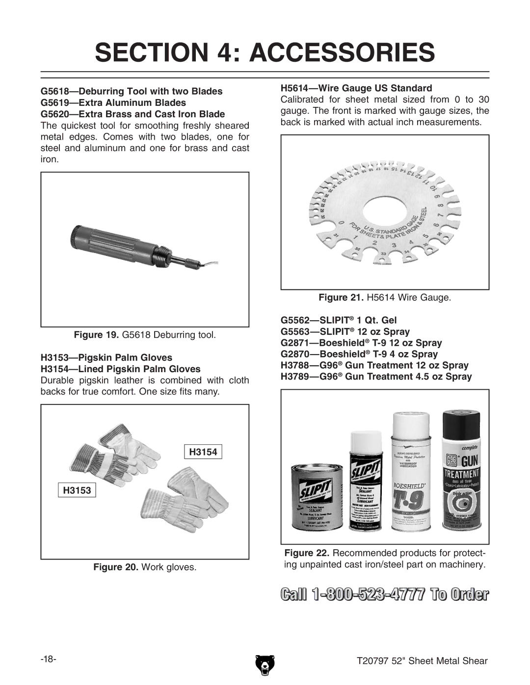 Grizzly T20797 owner manual Accessories, H3153-Pigskin Palm Gloves H3154-Lined Pigskin Palm Gloves, H3154 H3153 