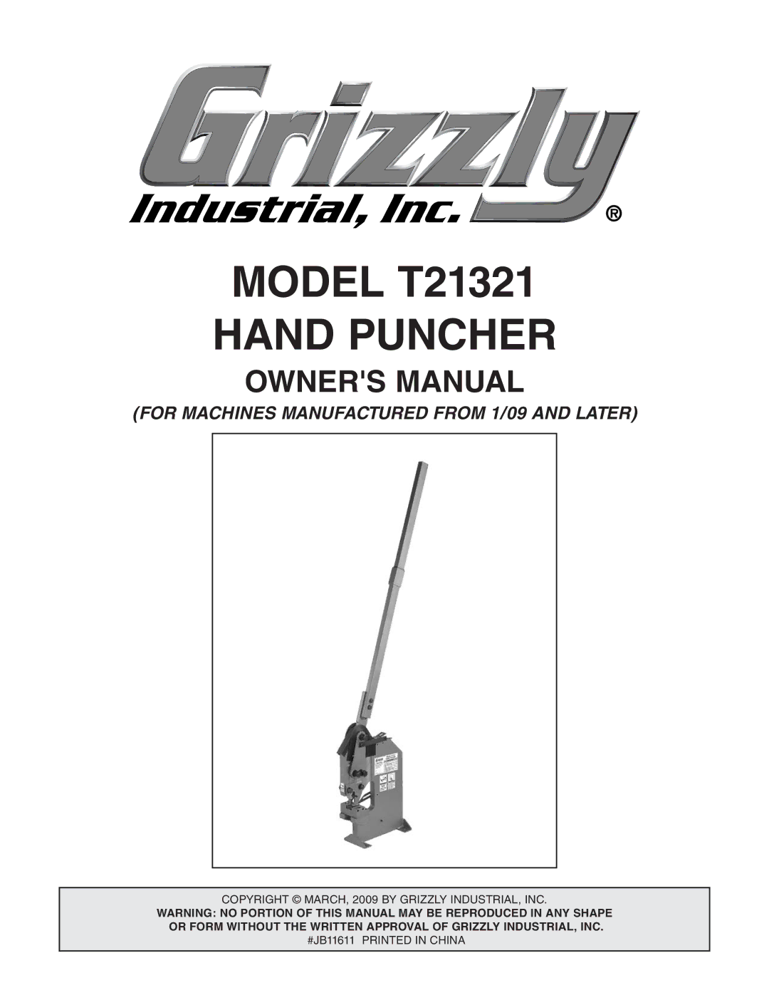 Grizzly T21321 owner manual Hand Puncher 