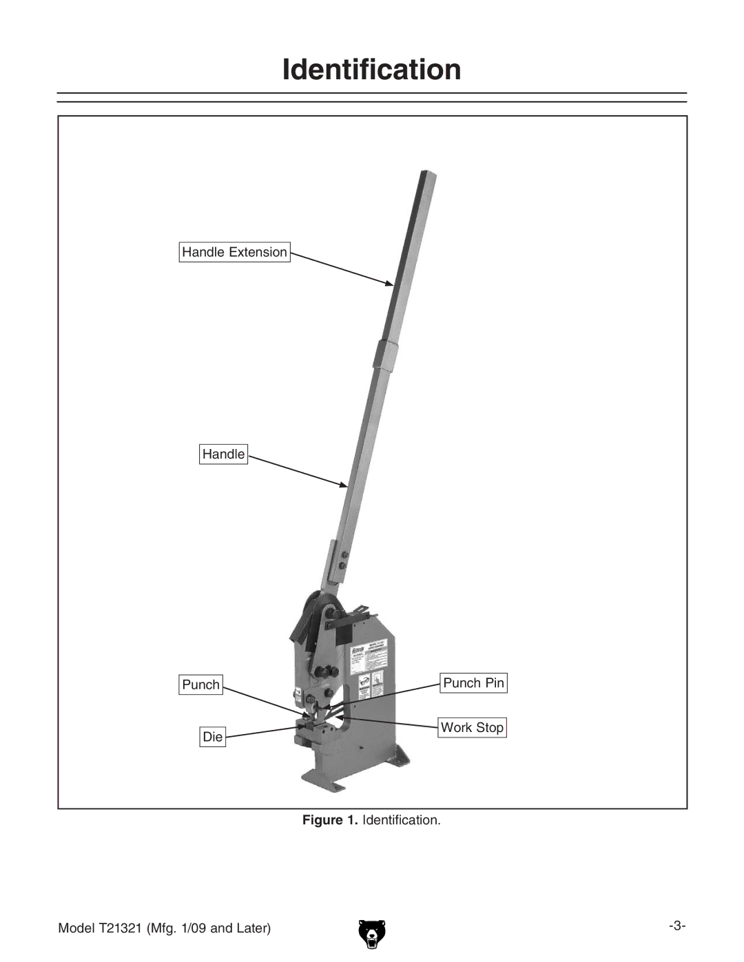 Grizzly T21321 owner manual Identification, =VcYaZmiZchdc EjcX EjcXEc Ldg`Hide 