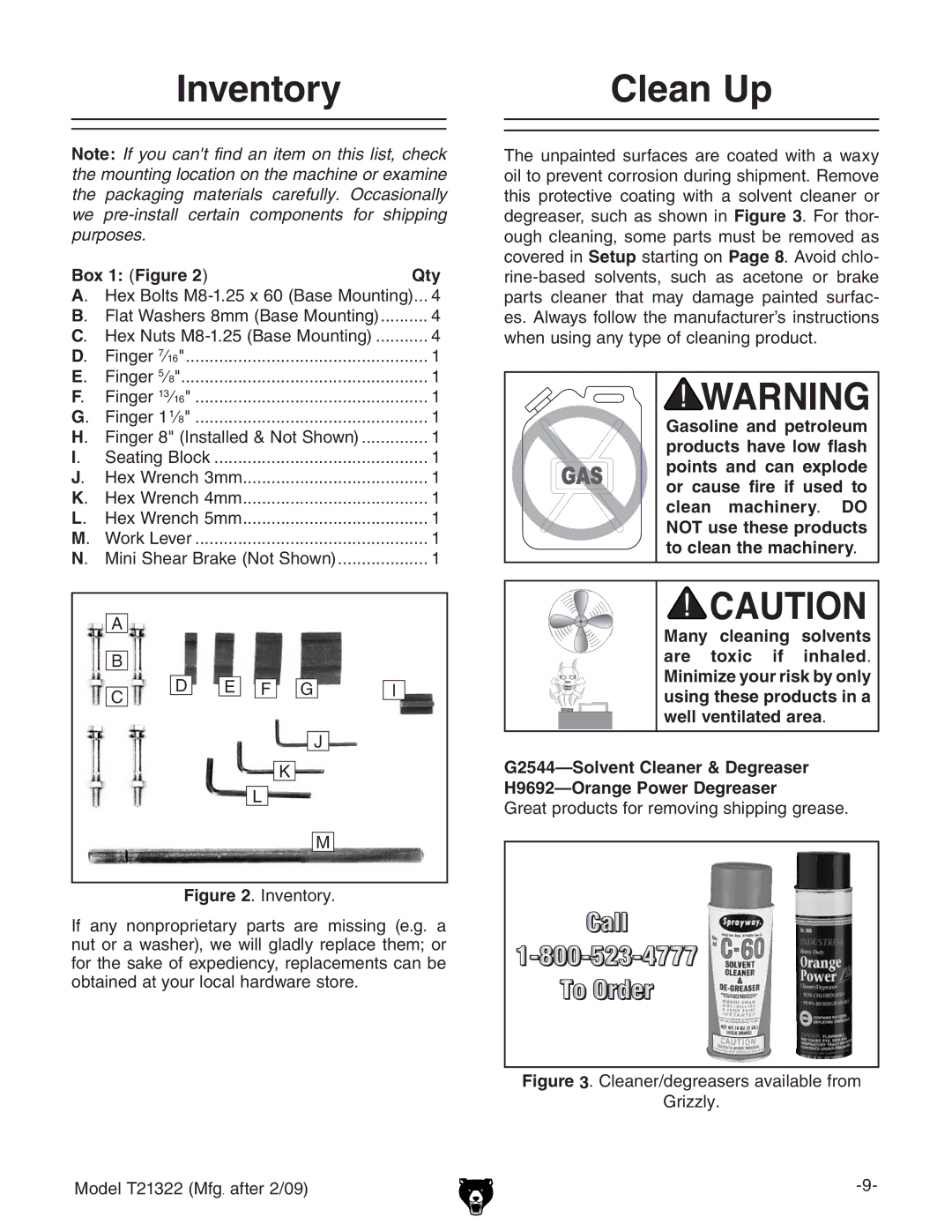 Grizzly T21322 owner manual Inventory Clean Up, Box 1   Qty 