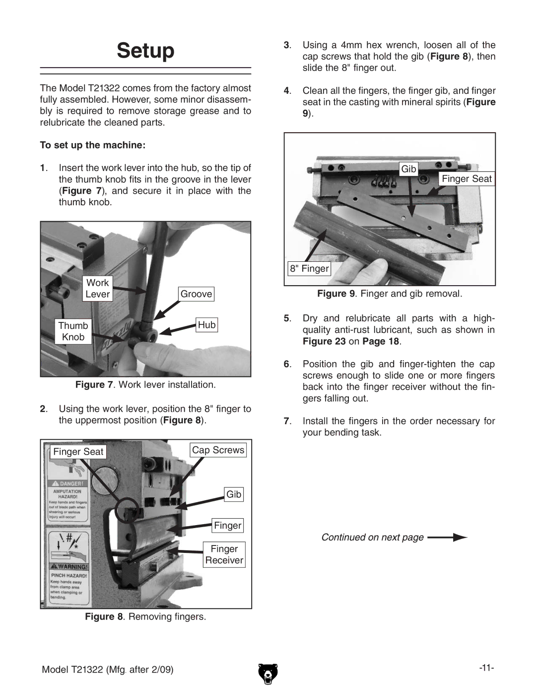 Grizzly T21322 owner manual Setup, To set up the machine, Ldg` AZkZg GddkZ IjbW =jW, ZgHZVi c\Zg 