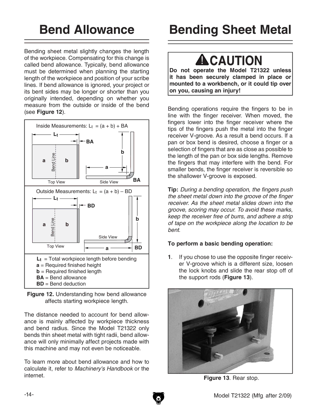 Grizzly T21322 owner manual Bend Allowance, Bending Sheet Metal, hZZ #, CiZgcZi#, To perform a basic bending operation 