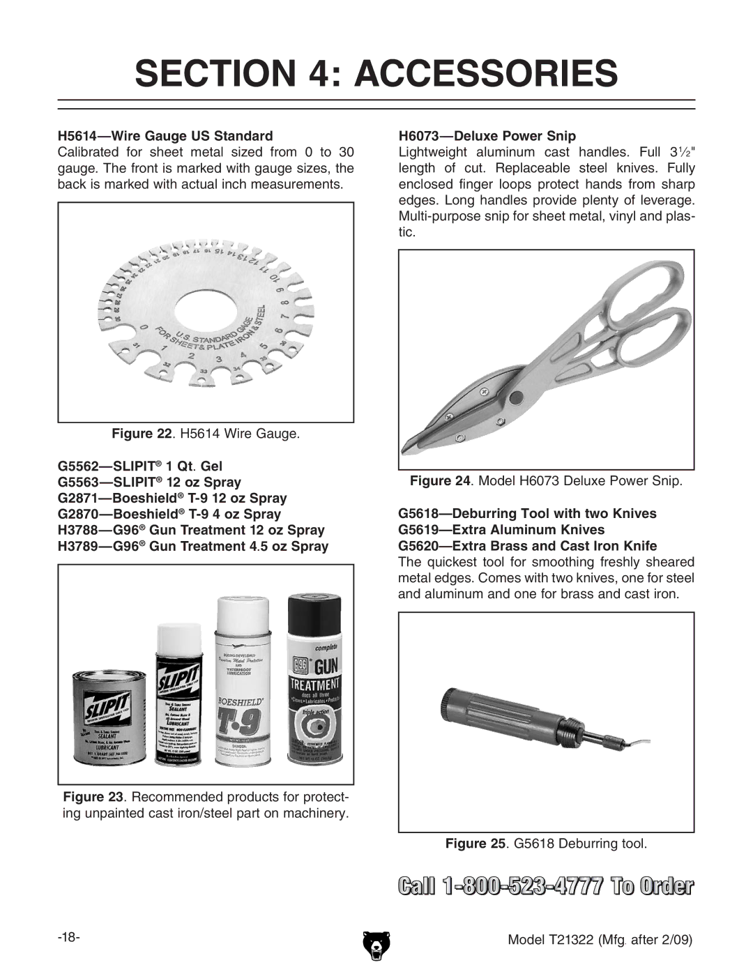 Grizzly T21322 owner manual Accessories, H5614-Wire Gauge US Standard, H6073-Deluxe Power Snip 