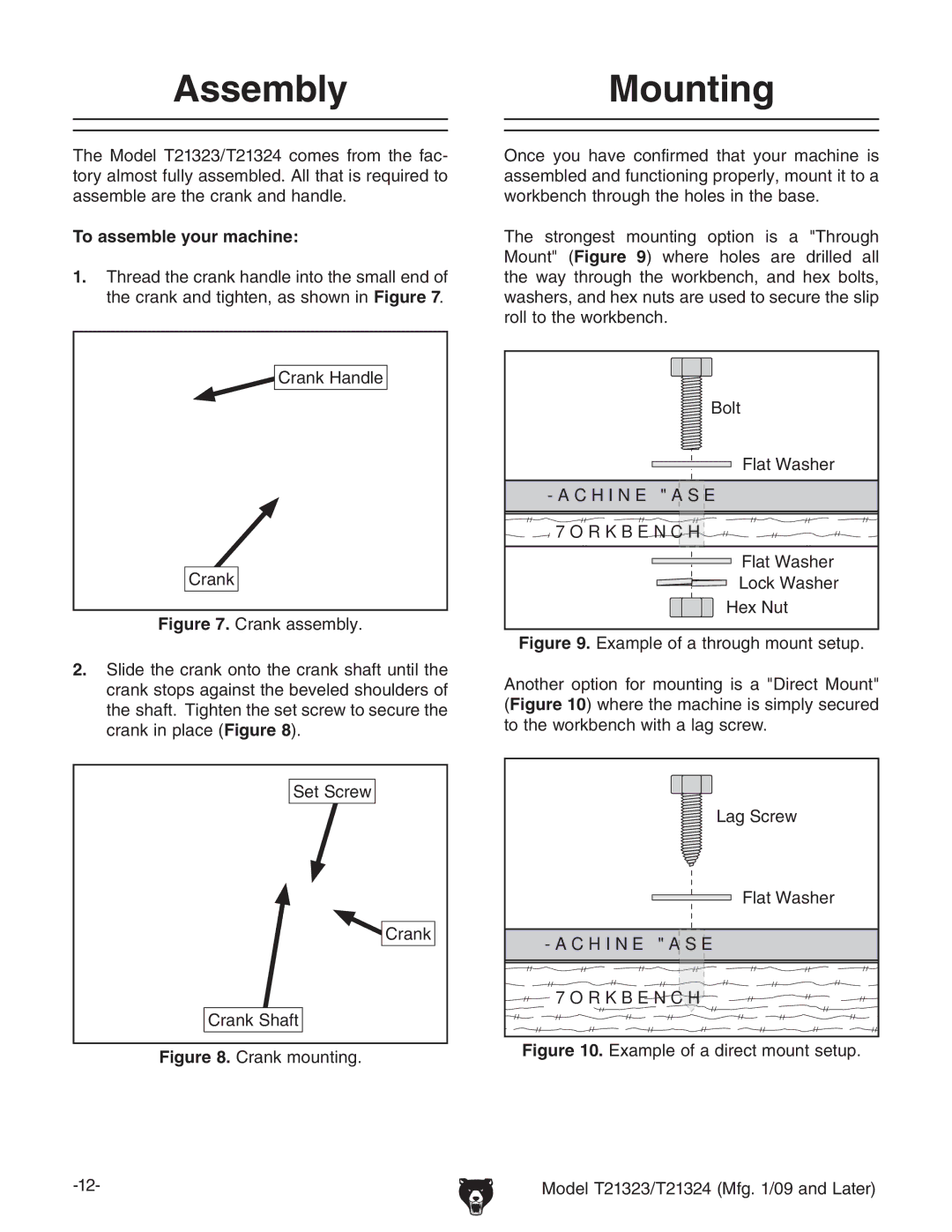 Grizzly T21324, T21323 owner manual AssemblyMounting, To assemble your machine 