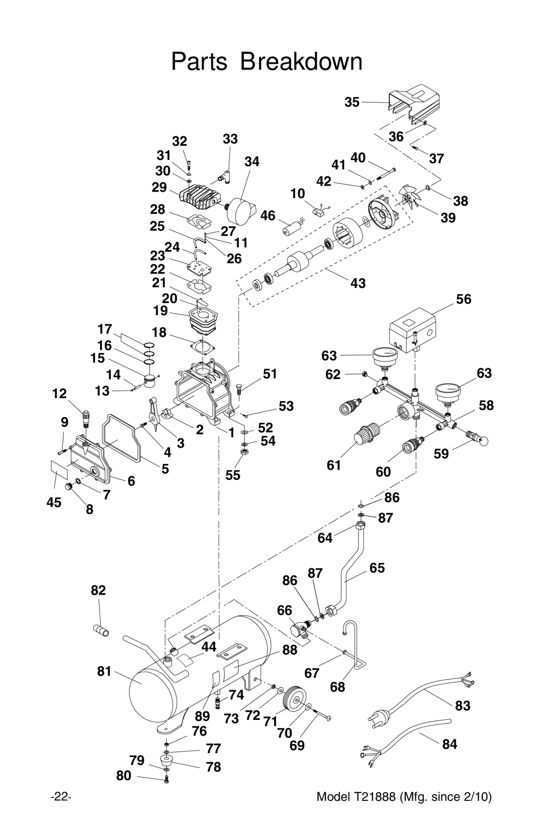 Grizzly T21888 instruction manual Parts Breakdown 