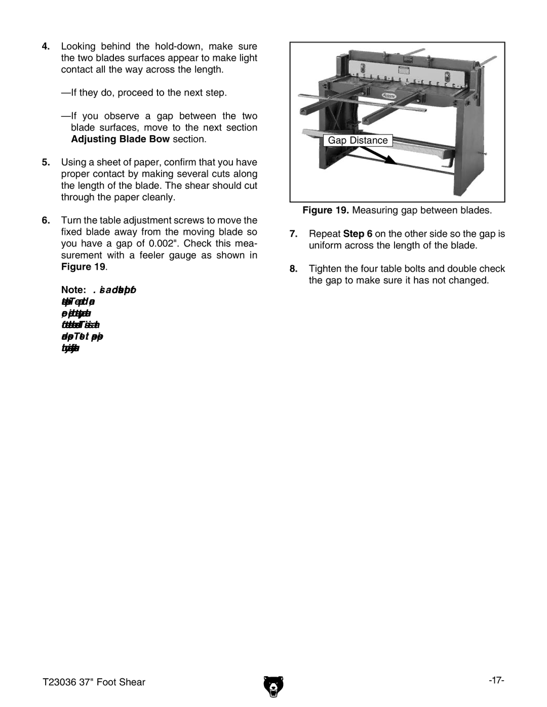 Grizzly T23036 owner manual Adjusting Blade Bow section 