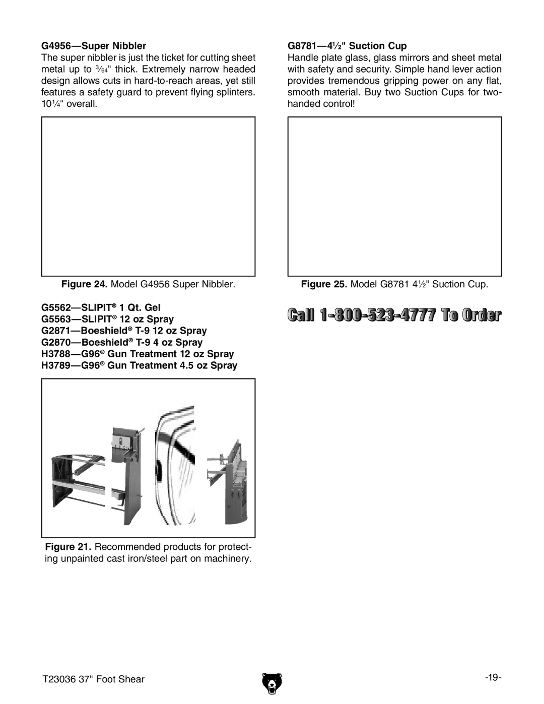 Grizzly T23036 owner manual G4956-Super Nibbler, G8781-41⁄2 Suction Cup 