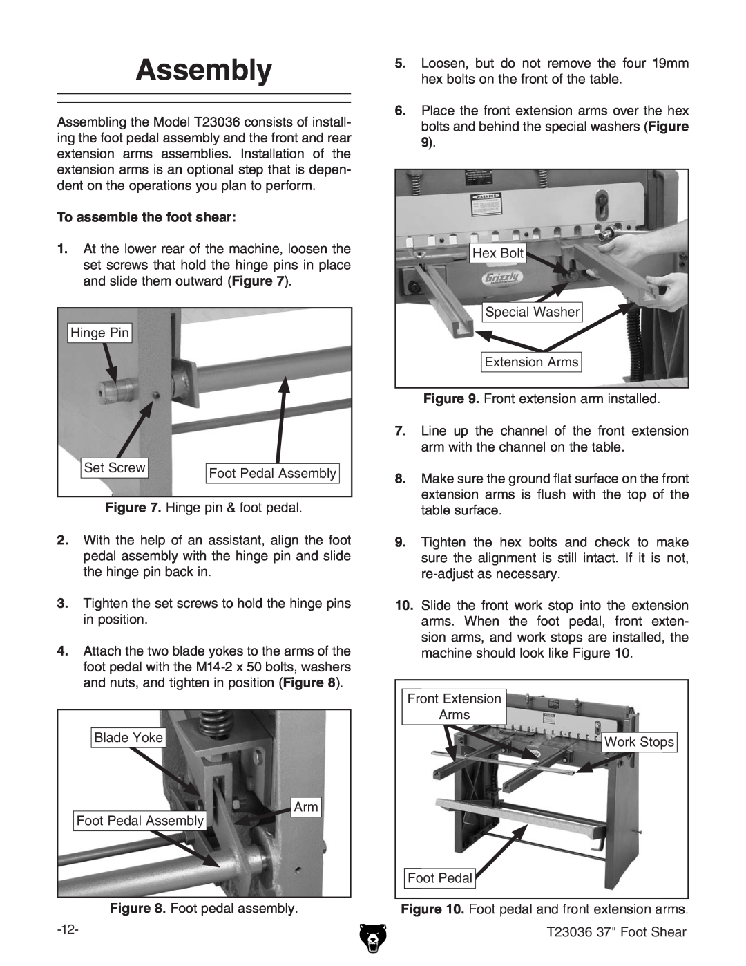 Grizzly T23036 owner manual Assembly, To assemble the foot shear 