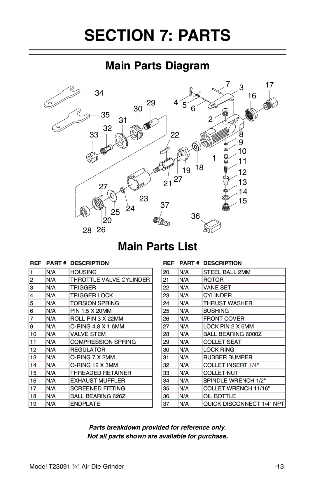 Grizzly T23091 owner manual Main Parts Diagram Main Parts List 