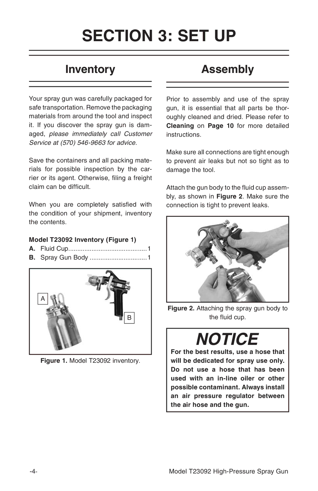 Grizzly owner manual Set Up, InventoryAssembly, Model T23092 Inventory Figure Fluid Cup 