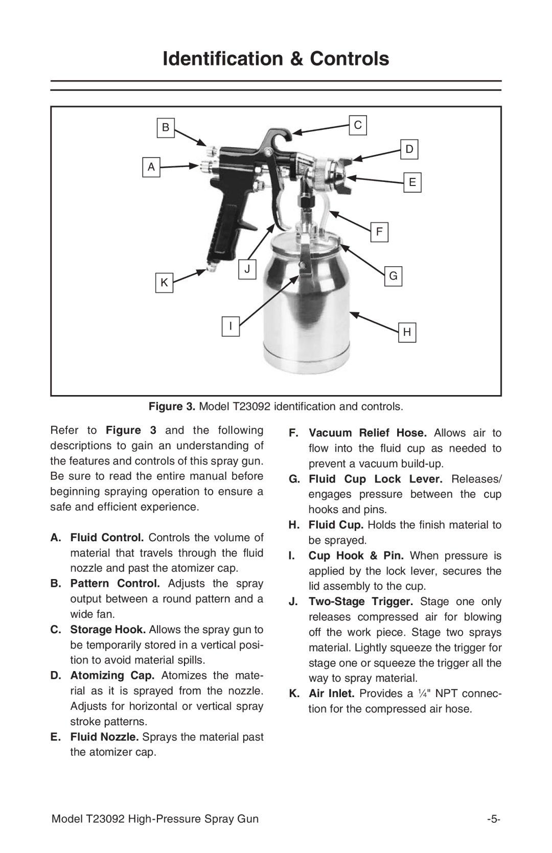 Grizzly T23092 owner manual Identification & Controls 