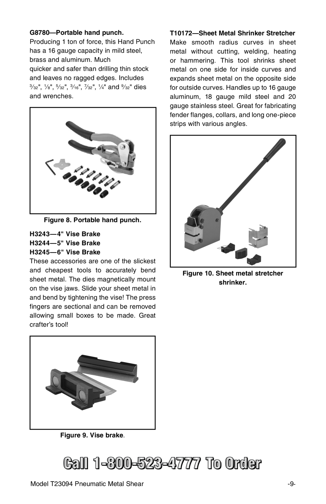 Grizzly T23094 owner manual Portable hand punch H3243-4 Vise Brake H3244-5 Vise Brake 