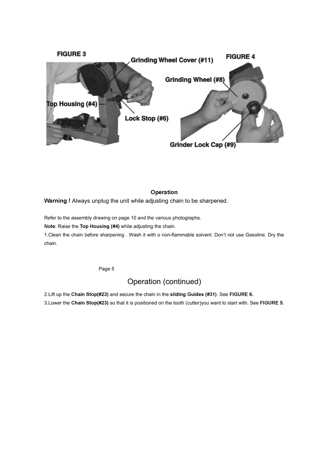 Grizzly T23107 owner manual Operation, Lift up the Chain Stop#23 3.Lower the Chain Stop#23 