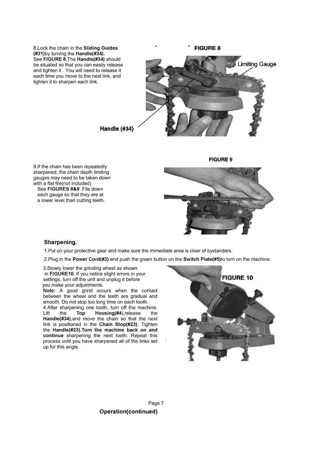 Grizzly T23107 owner manual Sharpening 