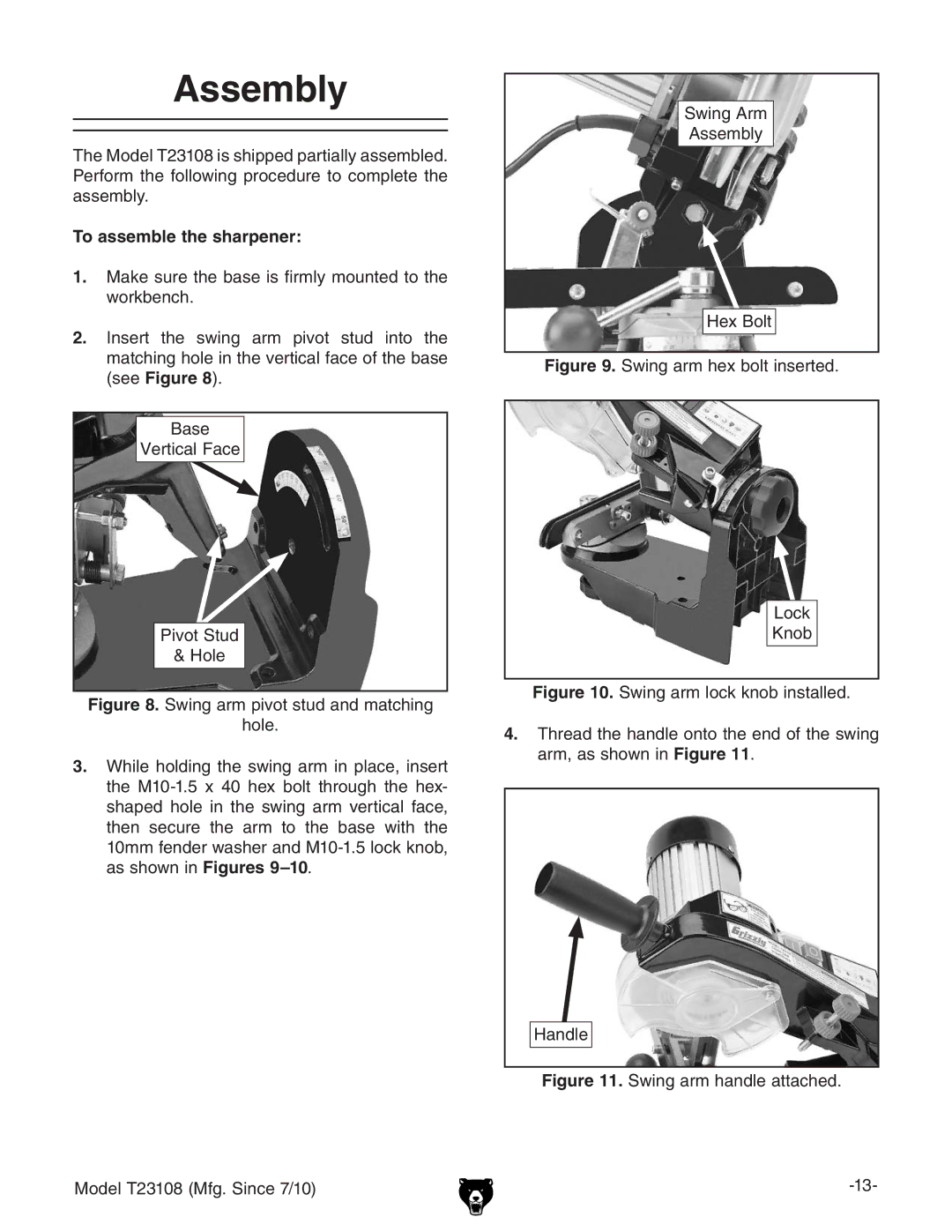 Grizzly T23108 owner manual Assembly, To assemble the sharpener 