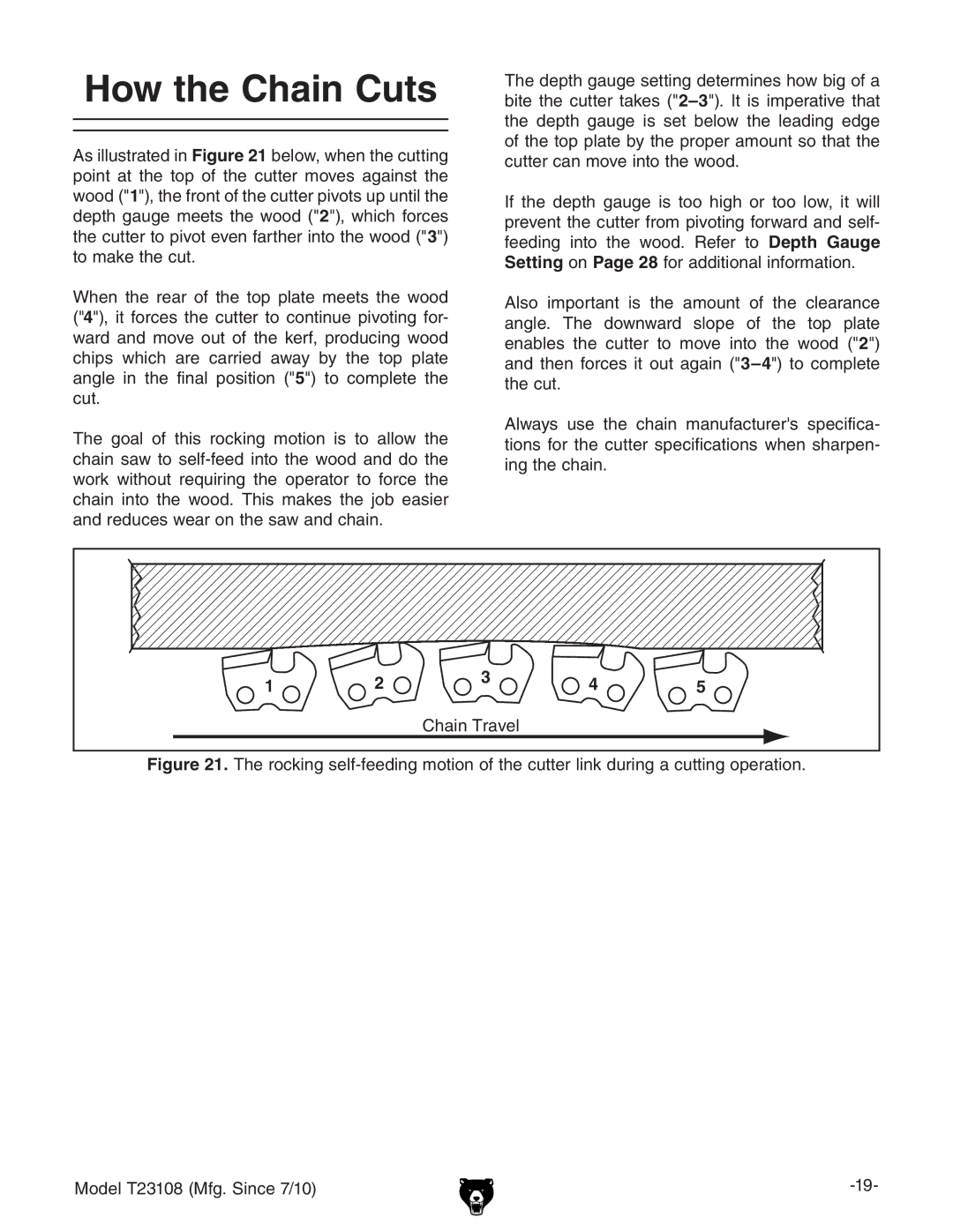 Grizzly T23108 owner manual How the Chain Cuts 