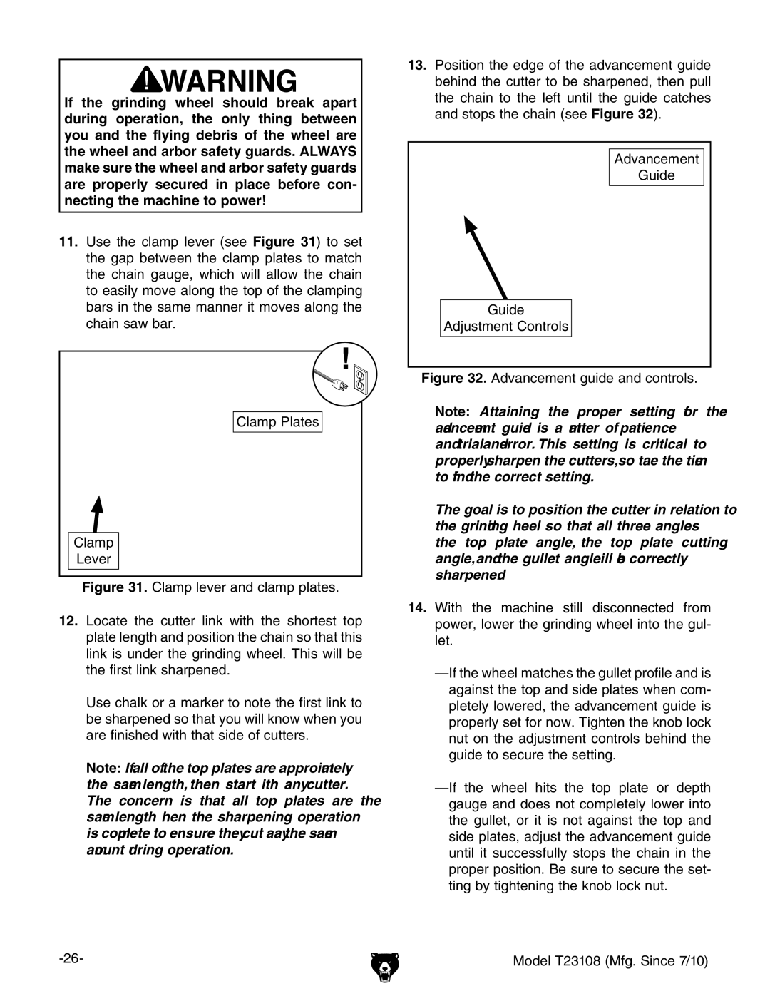 Grizzly T23108 owner manual Advancement guide and controls 