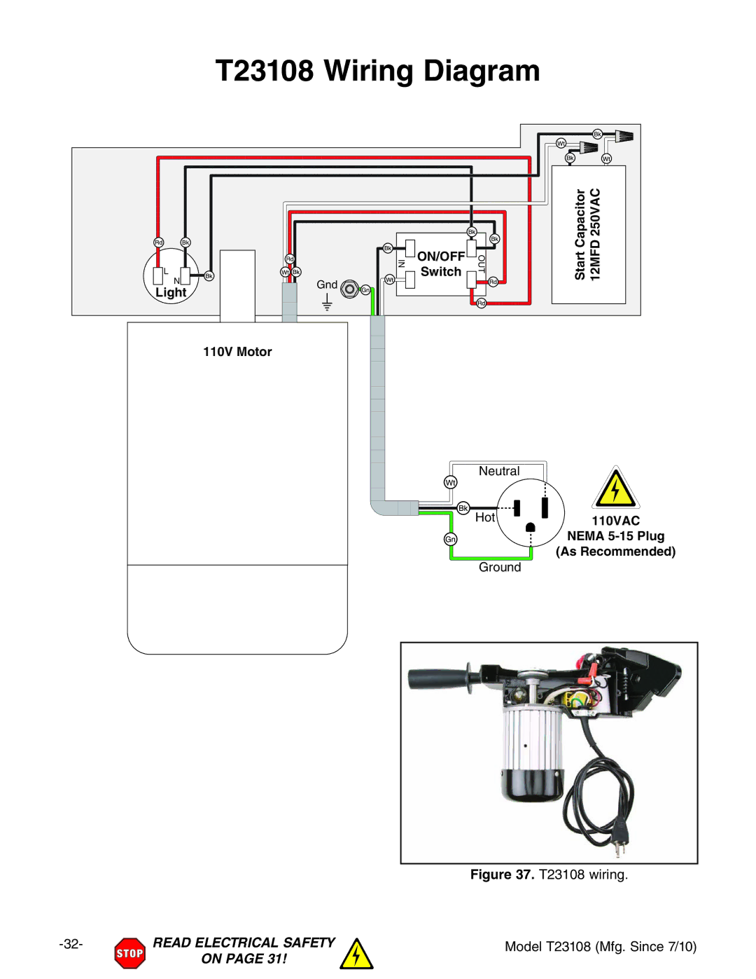 Grizzly owner manual T23108 Wiring Diagram, T23108 wiring 