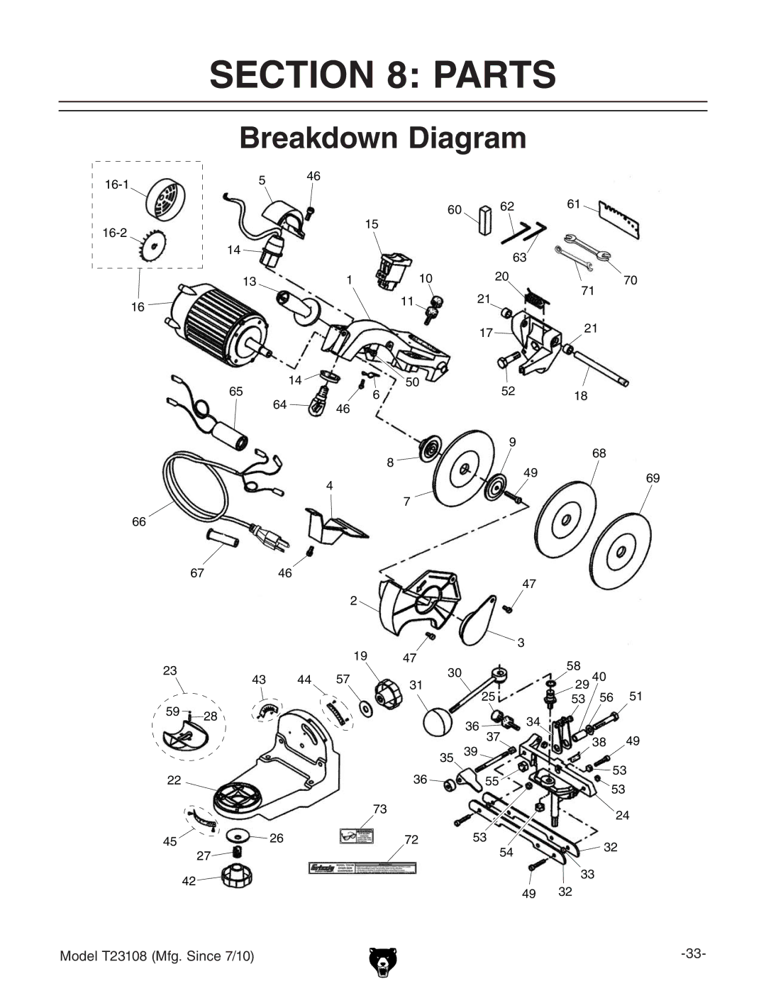 Grizzly T23108 owner manual Parts, Breakdown Diagram 