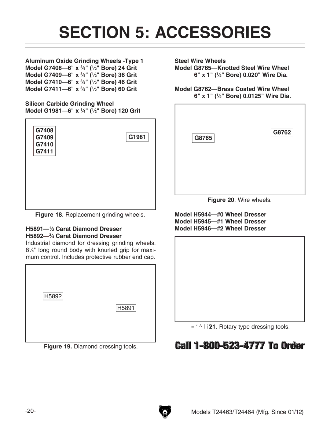 Grizzly T24464, T24463 owner manual Accessories, Figure18#GZeaVXZbZci\gcYc\lZZah# 